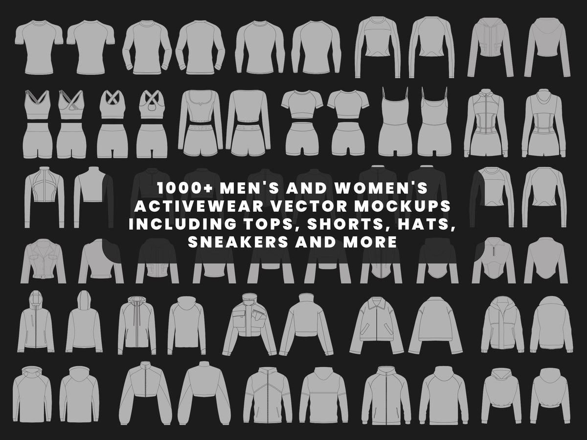 1000 Activewear Mockups Pack | Male and Female Gymwear Vector Templates in SVG and PNG | Fitness Apparel Mockup bundle for Clothing Brands