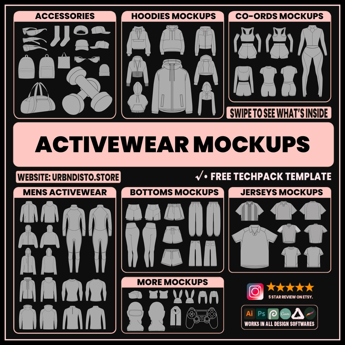 1000 Activewear Mockups Pack | Male and Female Gymwear Vector Templates in SVG and PNG | Fitness Apparel Mockup bundle for Clothing Brands