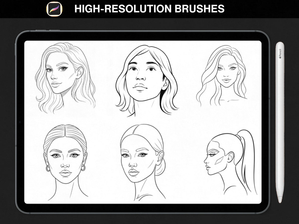 100 Procreate Face Stamps | Realistic Face Poses for Illustration & Portraits bundle
