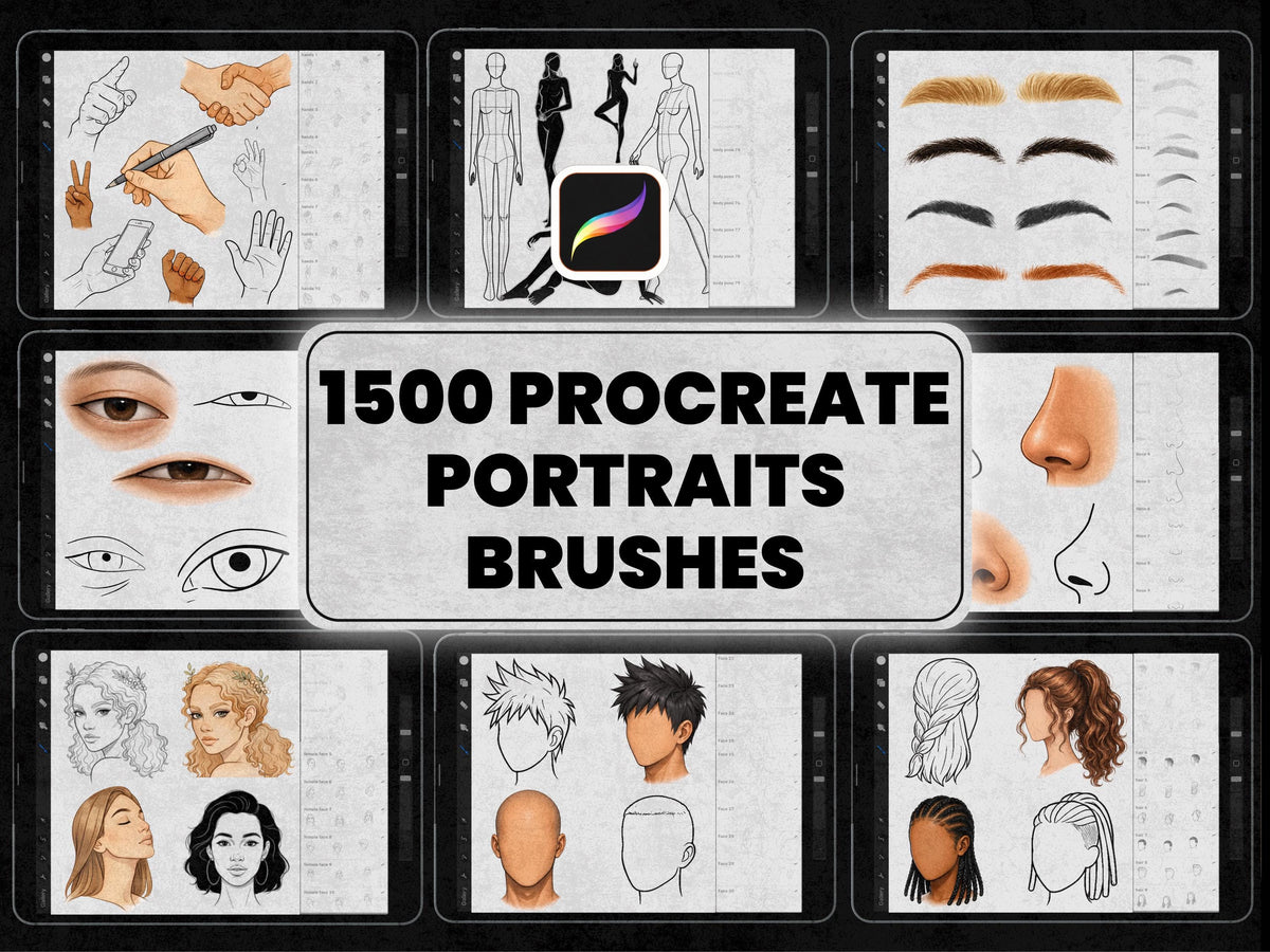 1500+ Procreate Portrait Brushes, Face Hair Body Pose Stamps, Drawing Brushes Bundle, Character Design Kit, Digital Art Tools