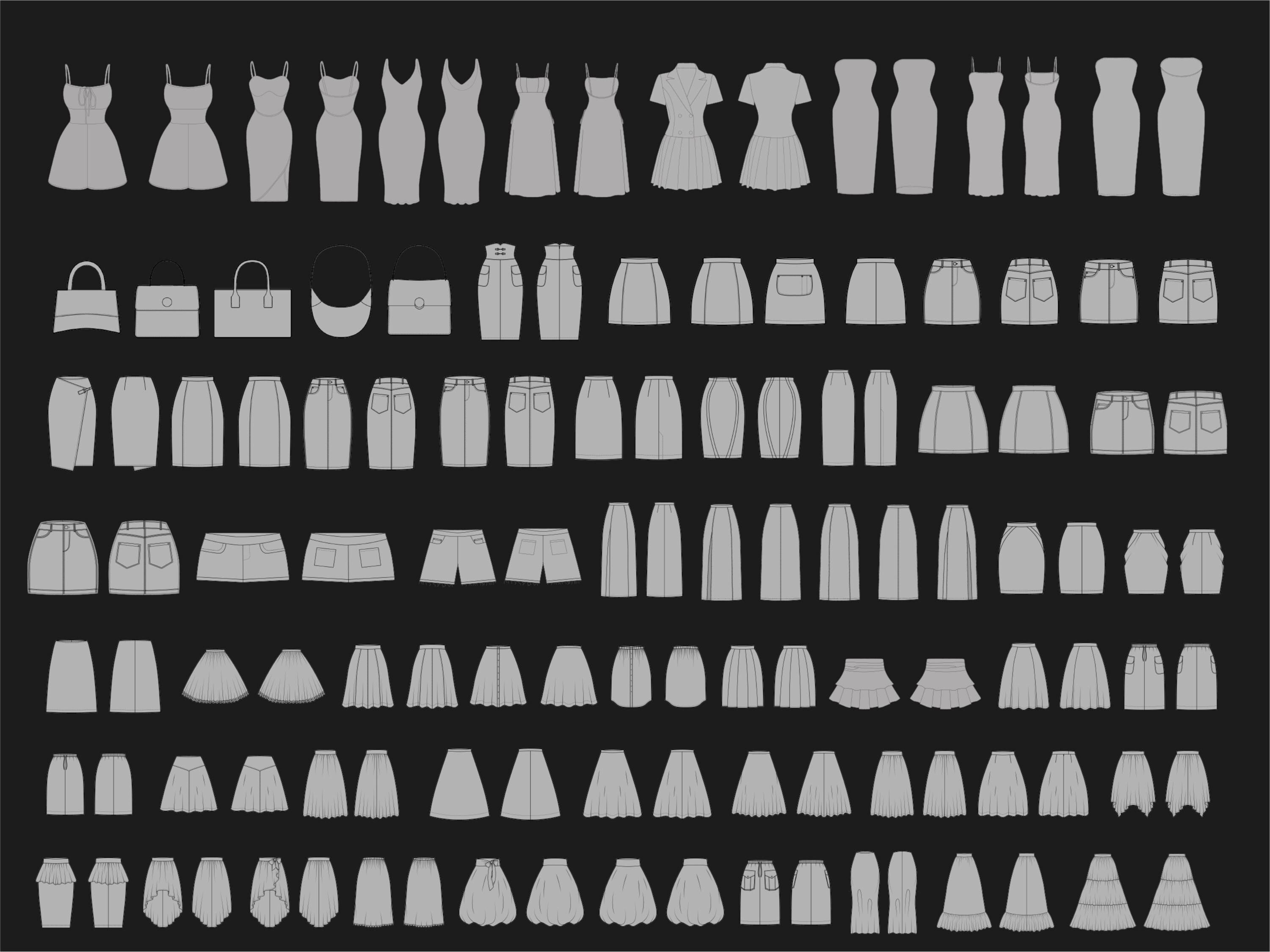 Women's clothing Mockups Bundle | Female Date Night and Going Out Bundle – including dresses, skirts and more Fashion Vector Templates