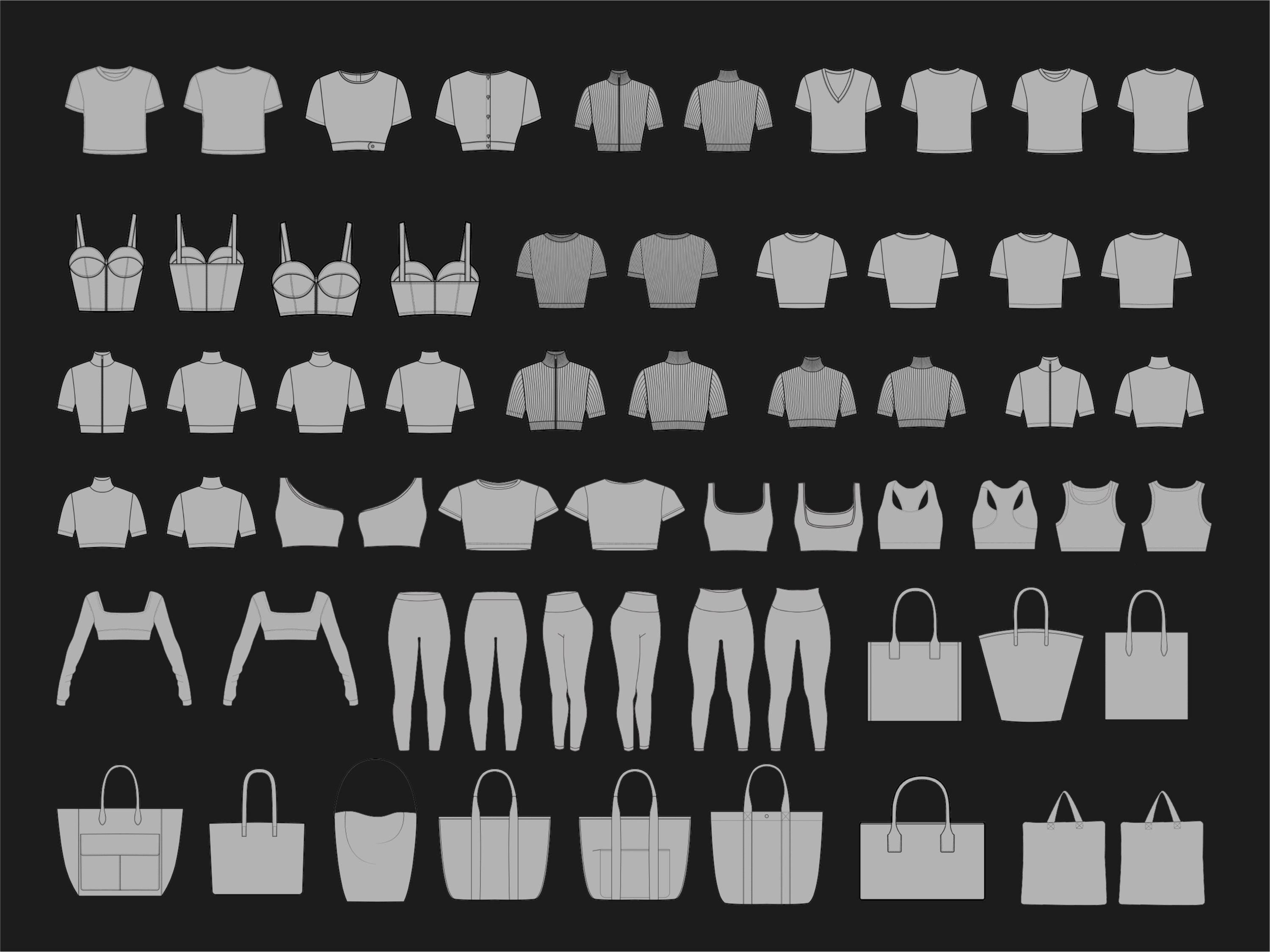 Pilates clothing Mockups Bundle | 200 Studio fashion Vector Templates for Streetwear Clothing Brands and Fashion Designers SVG & PNG