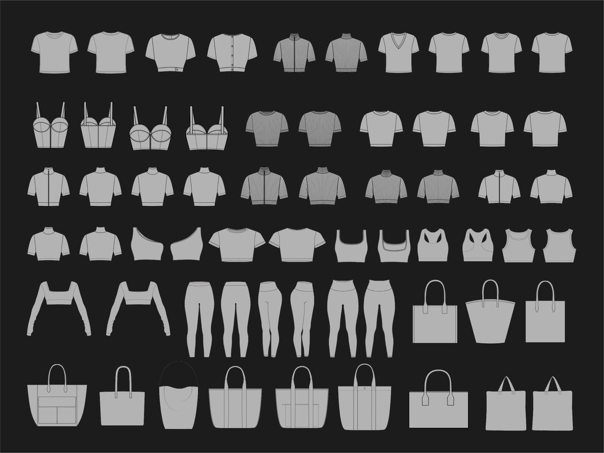 Pilates clothing Mockups Bundle | 200 Studio fashion Vector Templates for Streetwear Clothing Brands and Fashion Designers SVG & PNG