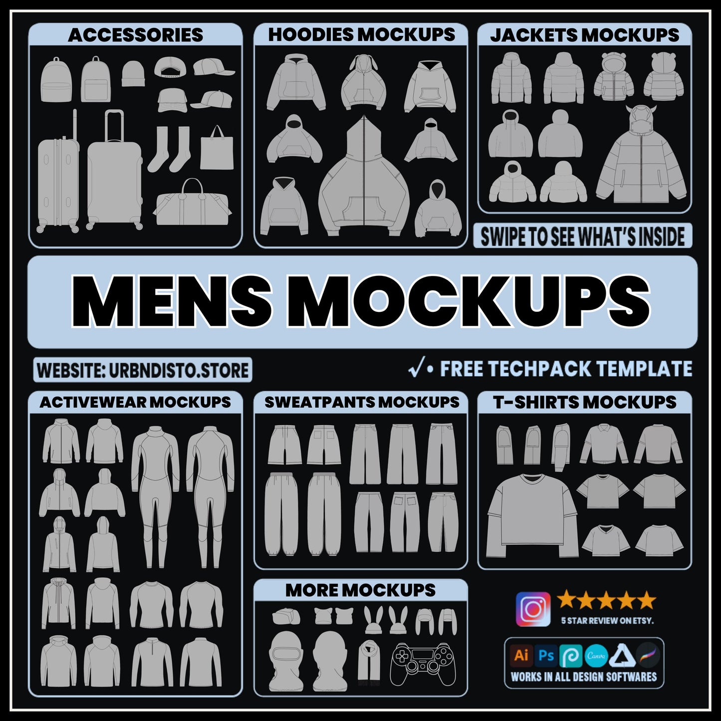 1000 Men’s Clothing Mockups Bundle | SVG and PNG Fashion Vector Templates for Clothing Brands and Designers | Male Apparel Mockup Pack