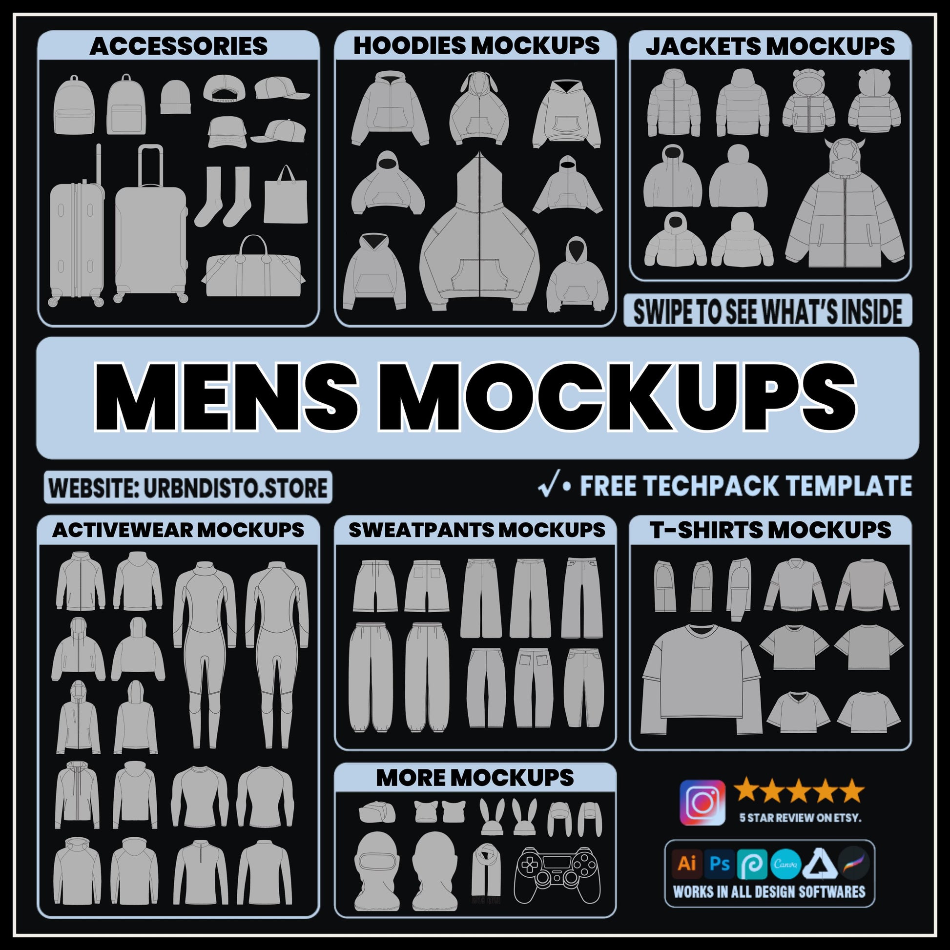1000 Men’s Clothing Mockups Bundle | SVG and PNG Fashion Vector Templates for Clothing Brands and Designers | Male Apparel Mockup Pack