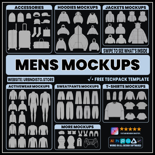 1000 Men’s Clothing Mockups Bundle | SVG and PNG Fashion Vector Templates for Clothing Brands and Designers | Male Apparel Mockup Pack