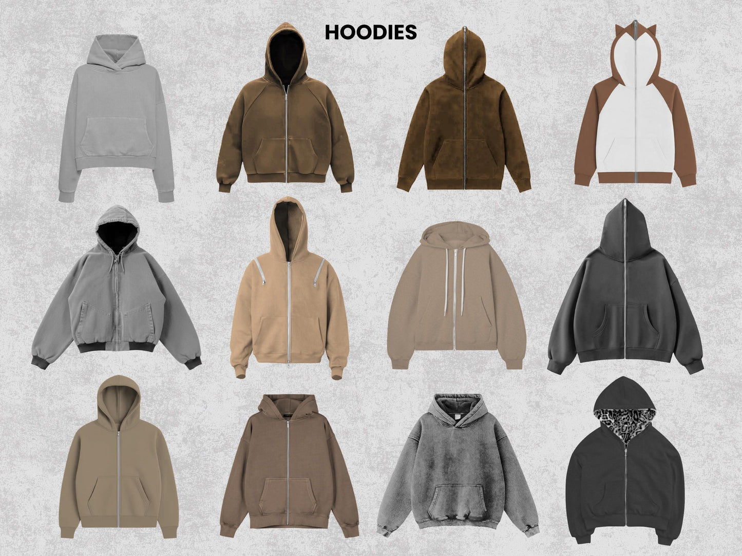 60+ Realistic Hoodies Mockups Bundle | Streetwear Hoodie Clothing Mockup pack | Front View