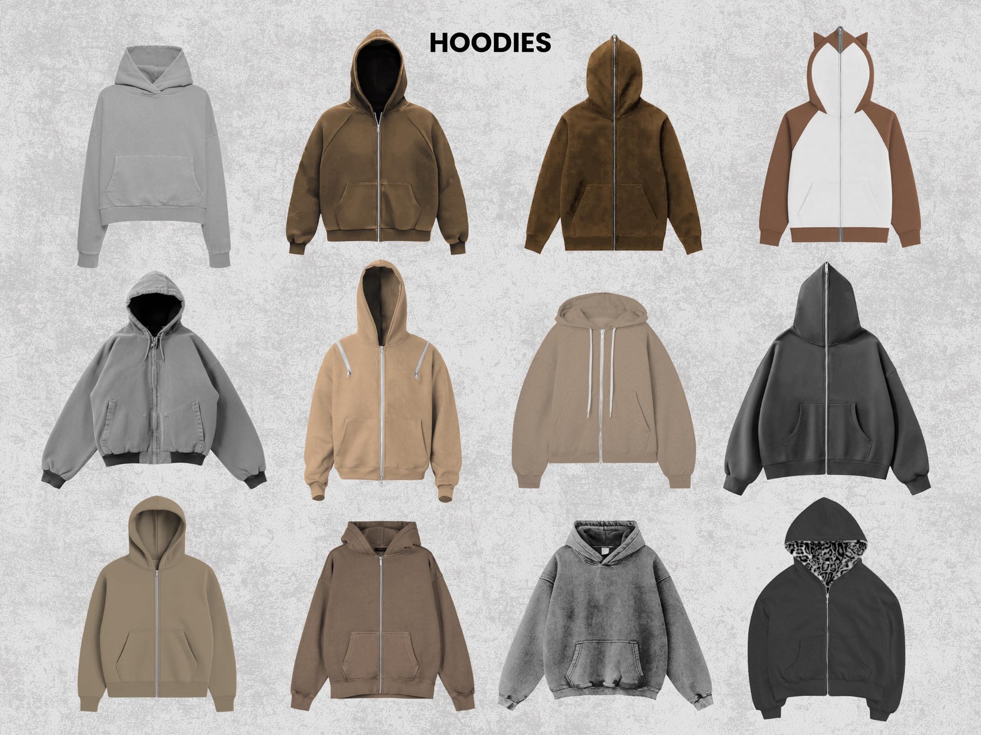 60+ Realistic Hoodies Mockups Bundle | Streetwear Hoodie Clothing Mockup pack | Front View