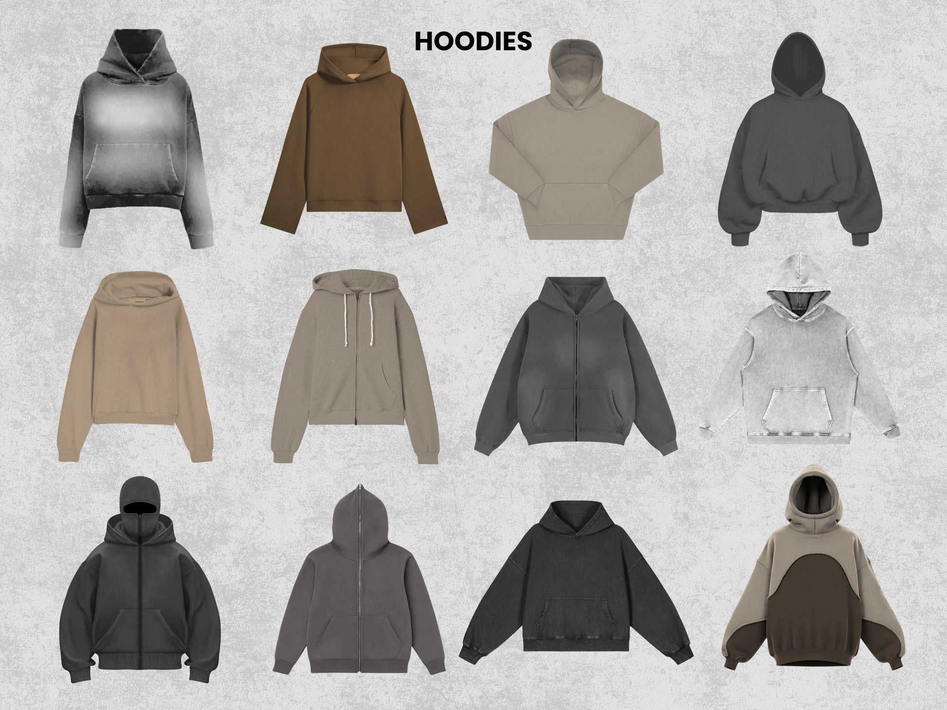 60+ Realistic Hoodies Mockups Bundle | Streetwear Hoodie Clothing Mockup pack | Front View