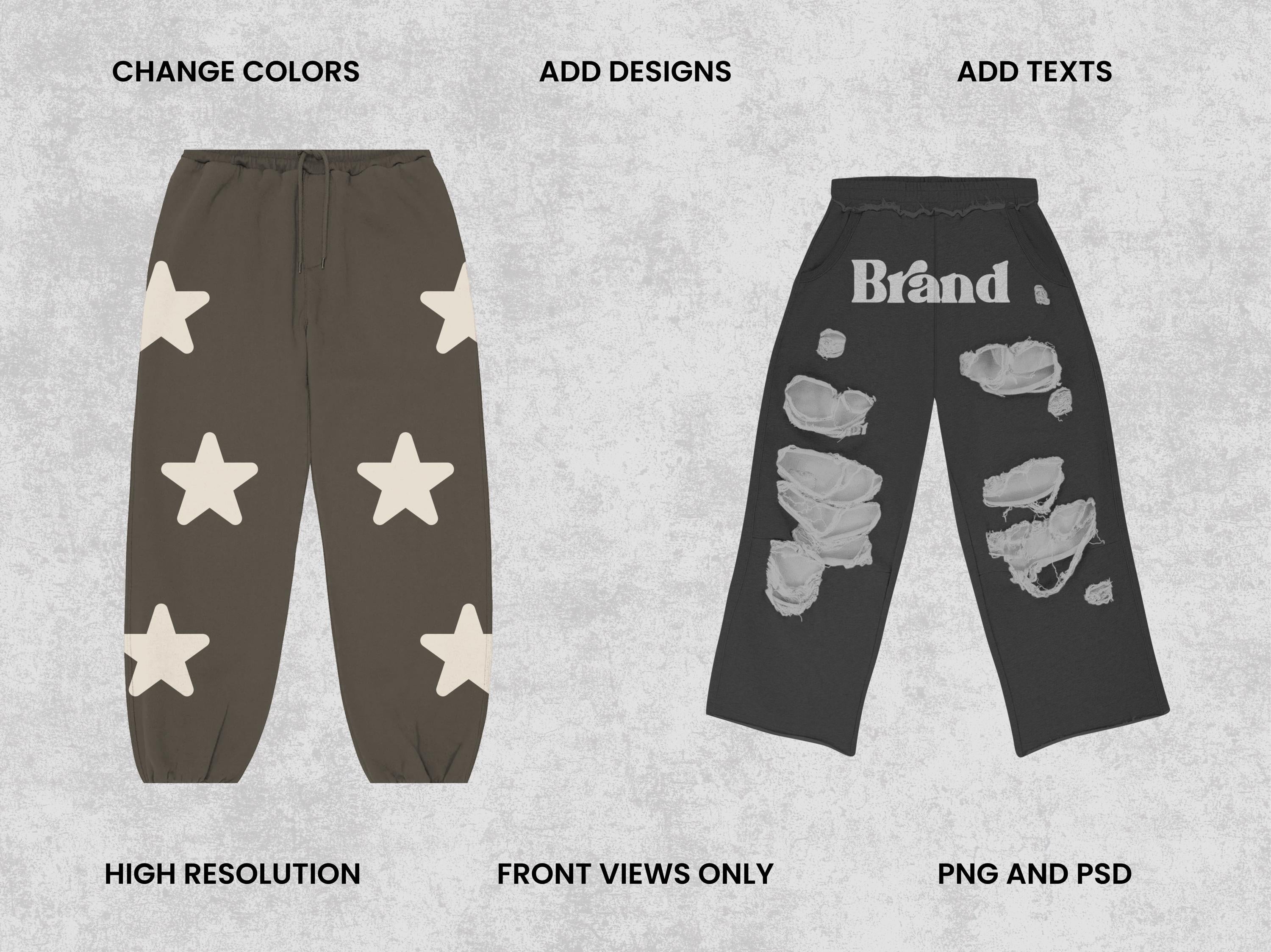Realistic Bottoms Mockups Bundle | 100 Streetwear Sweatpants, jeans, jorts and shorts Clothing Mockup pack | Front View
