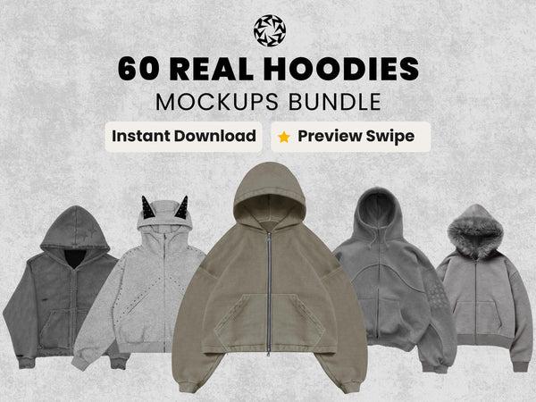 60+ Realistic Hoodies Mockups Bundle | Streetwear Hoodie Clothing Mockup pack | Front View