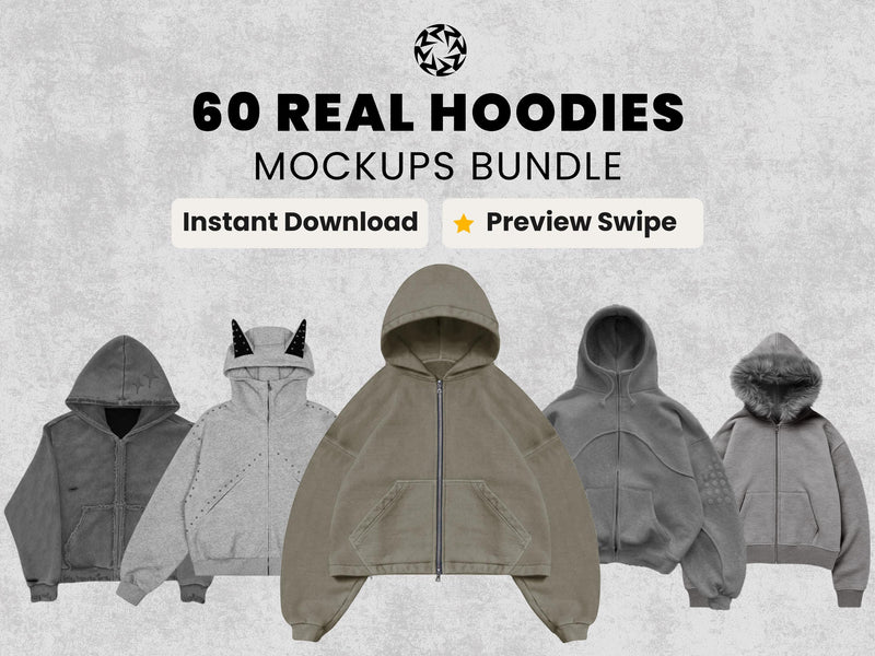60+ Realistic Hoodies Mockups Bundle | Streetwear Hoodie Clothing Mockup pack | Front View