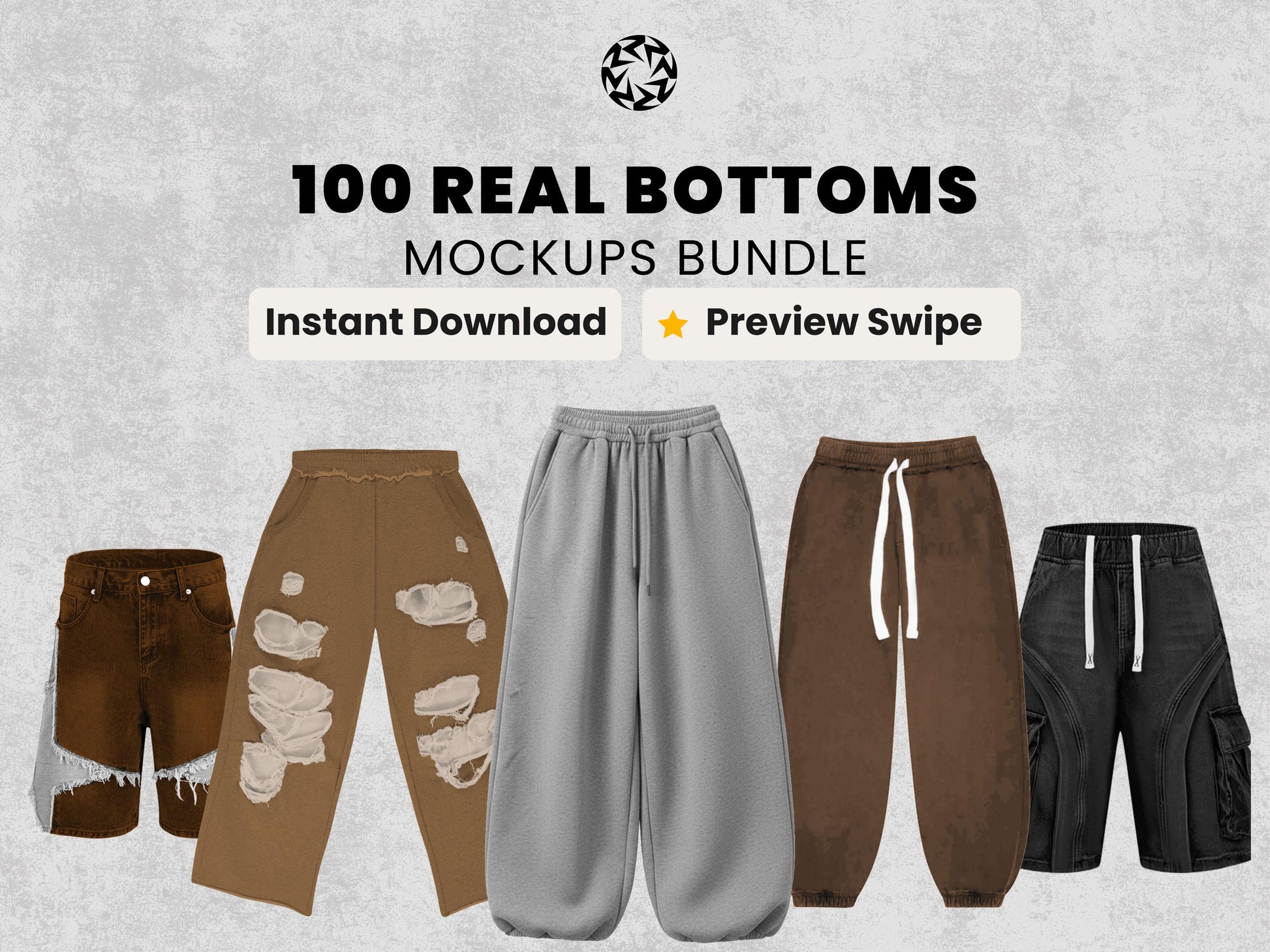 Realistic Bottoms Mockups Bundle | 100 Streetwear Sweatpants, jeans, jorts and shorts Clothing Mockup pack | Front View