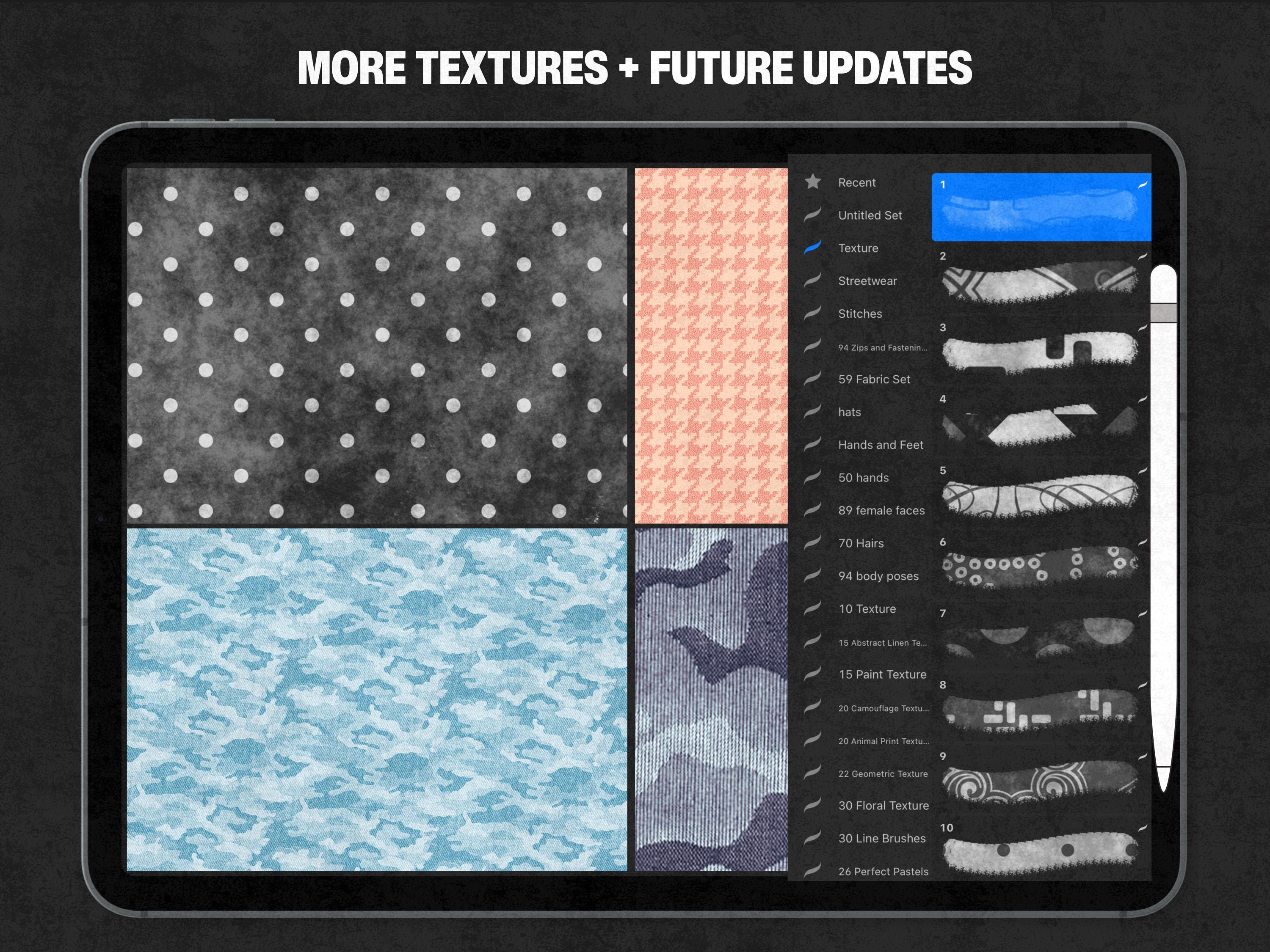 400+ Procreate Fabric Texture Brushes | Realistic Textile Pattern Brush Set Fashion Design Apparel Mockups Streetwear Brush-set files