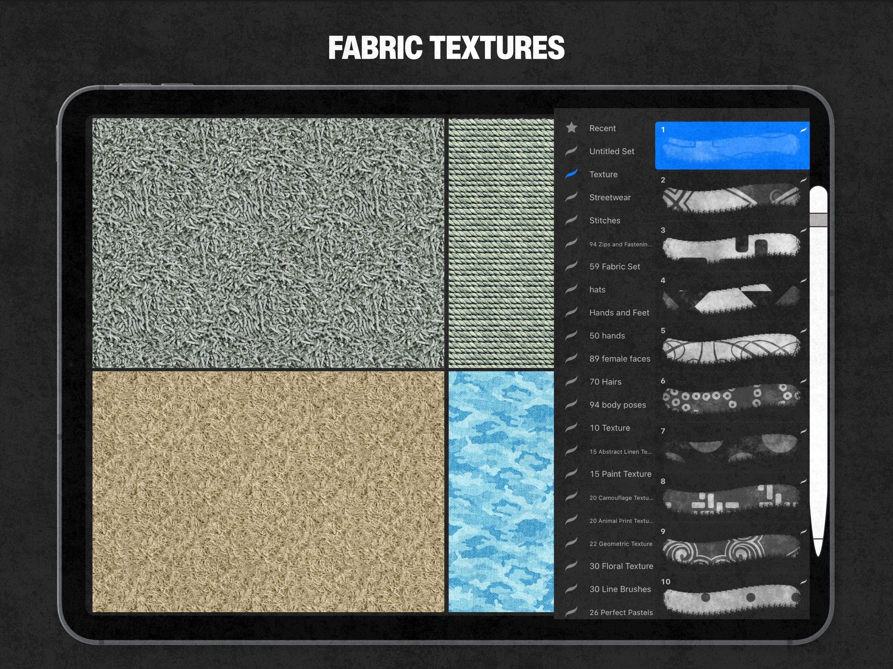 400+ Procreate Fabric Texture Brushes | Realistic Textile Pattern Brush Set Fashion Design Apparel Mockups Streetwear Brush-set files