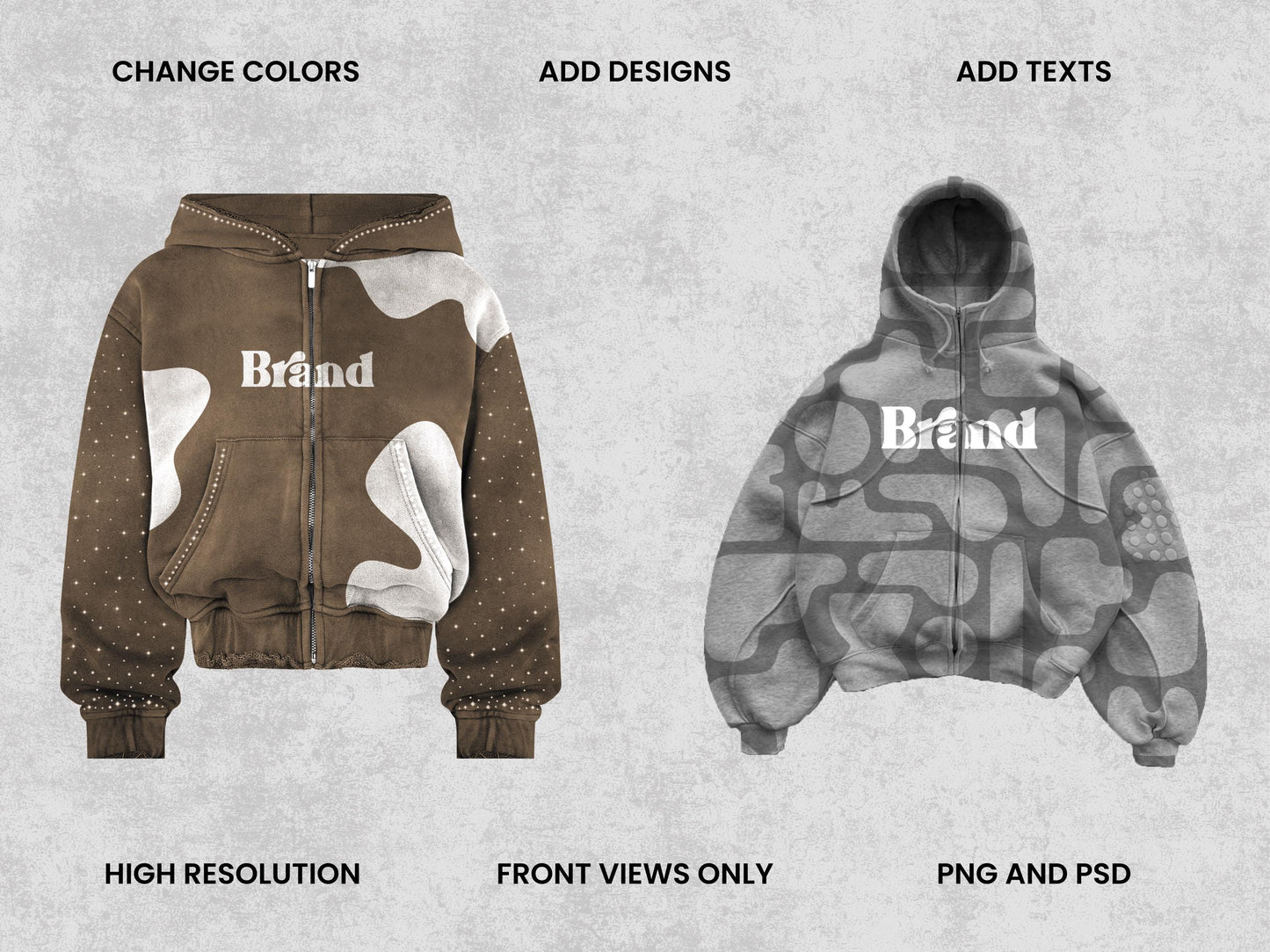 60+ Realistic Hoodies Mockups Bundle | Streetwear Hoodie Clothing Mockup pack | Front View