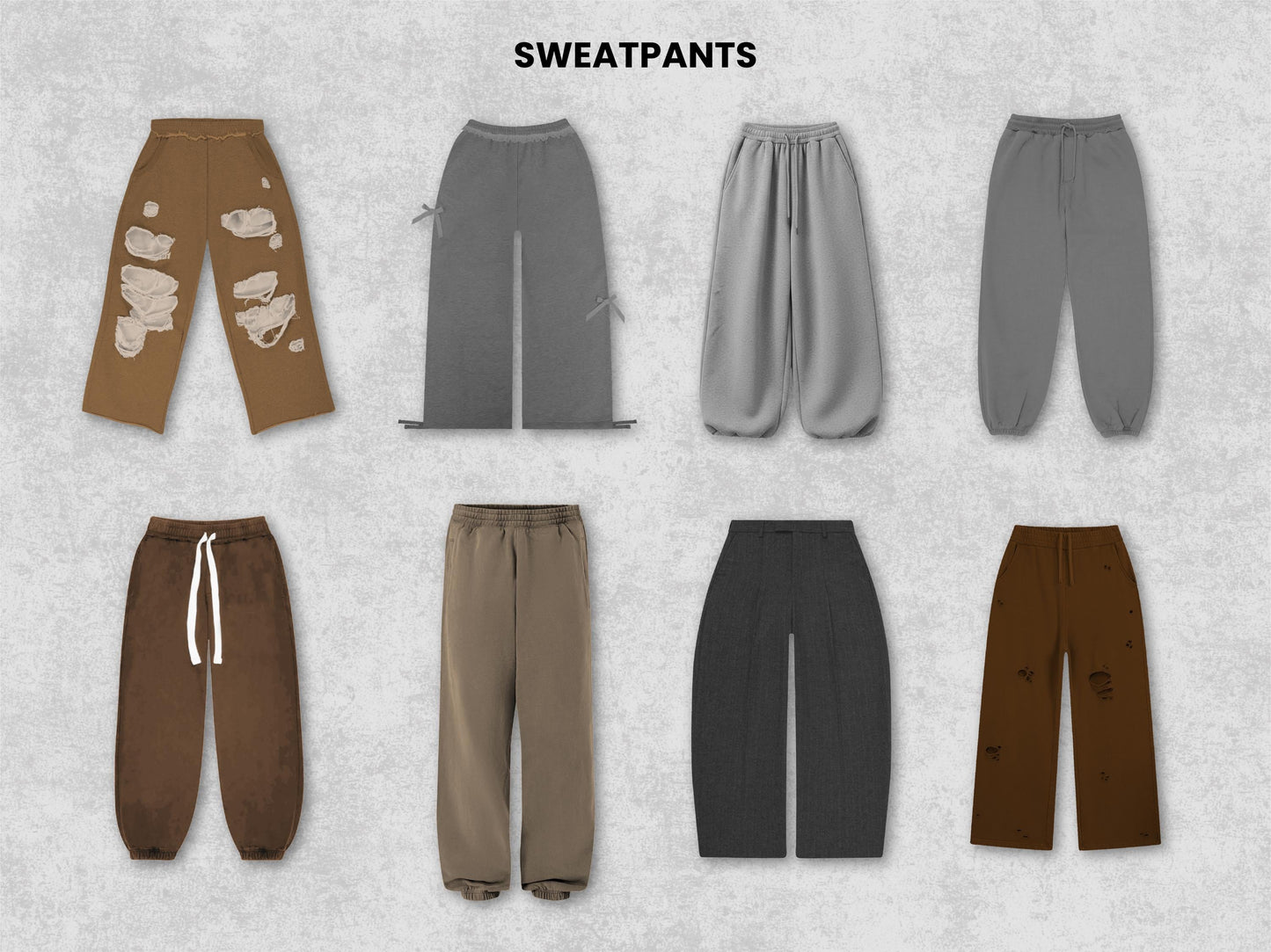 Realistic Bottoms Mockups Bundle | 100 Streetwear Sweatpants, jeans, jorts and shorts Clothing Mockup pack | Front View