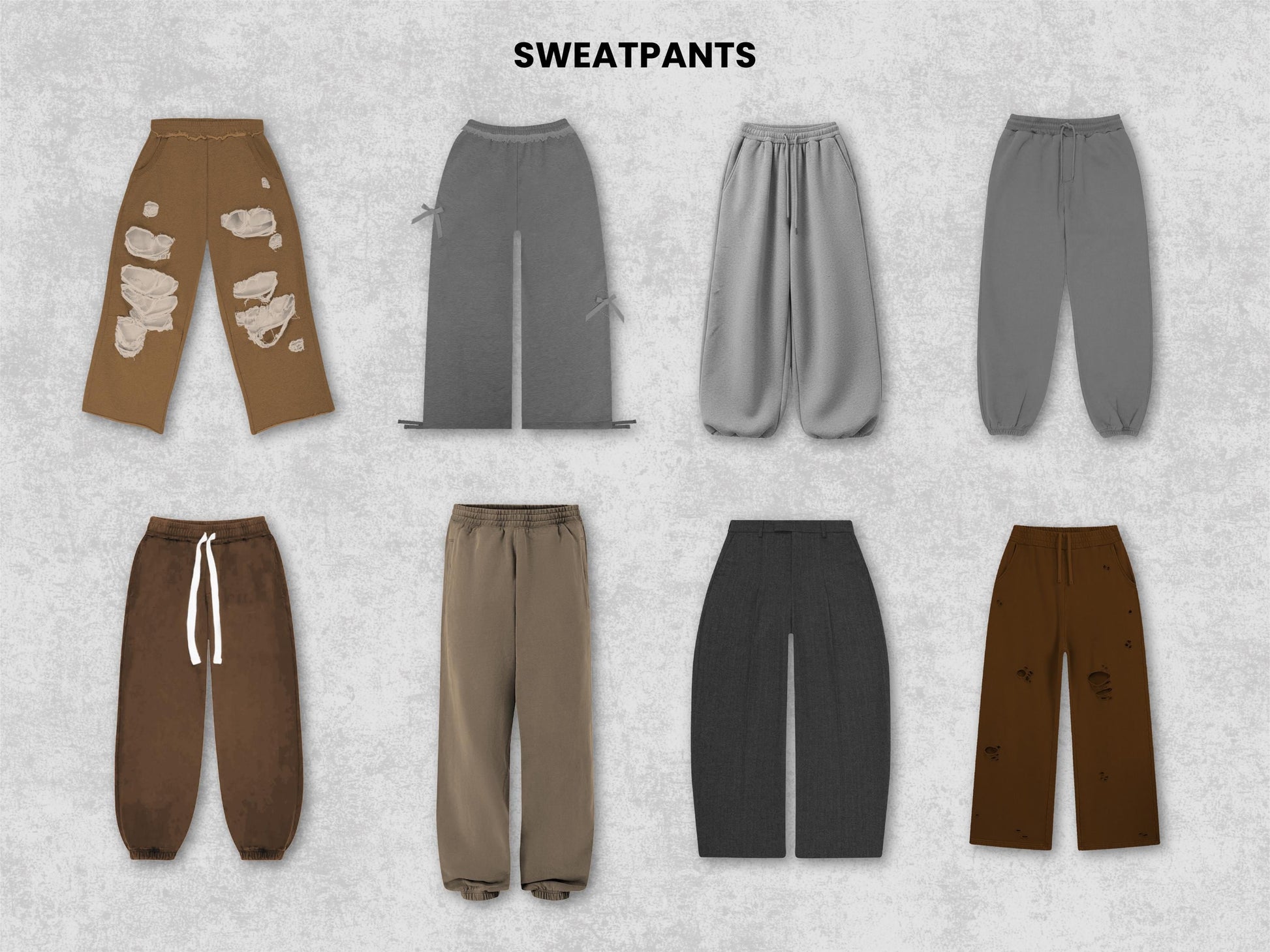 Realistic Bottoms Mockups Bundle | 100 Streetwear Sweatpants, jeans, jorts and shorts Clothing Mockup pack | Front View