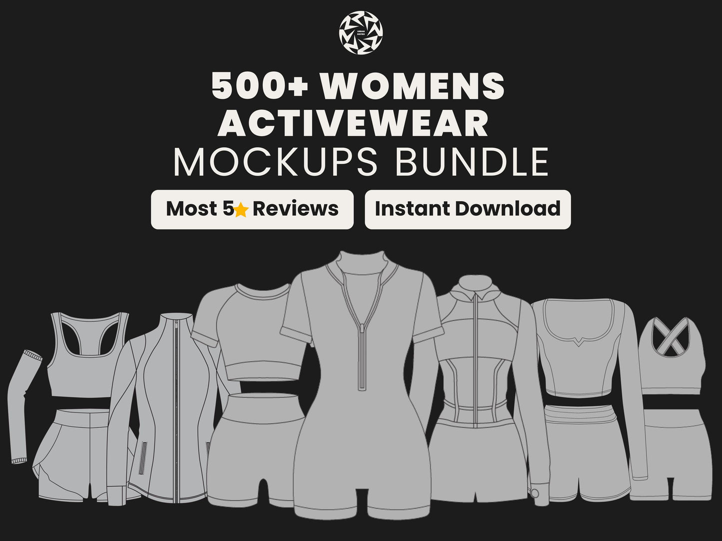 500 Women’s Activewear Mockup Pack | Vector Gymwear Templates | Mockups for Fitness Brands and Designers