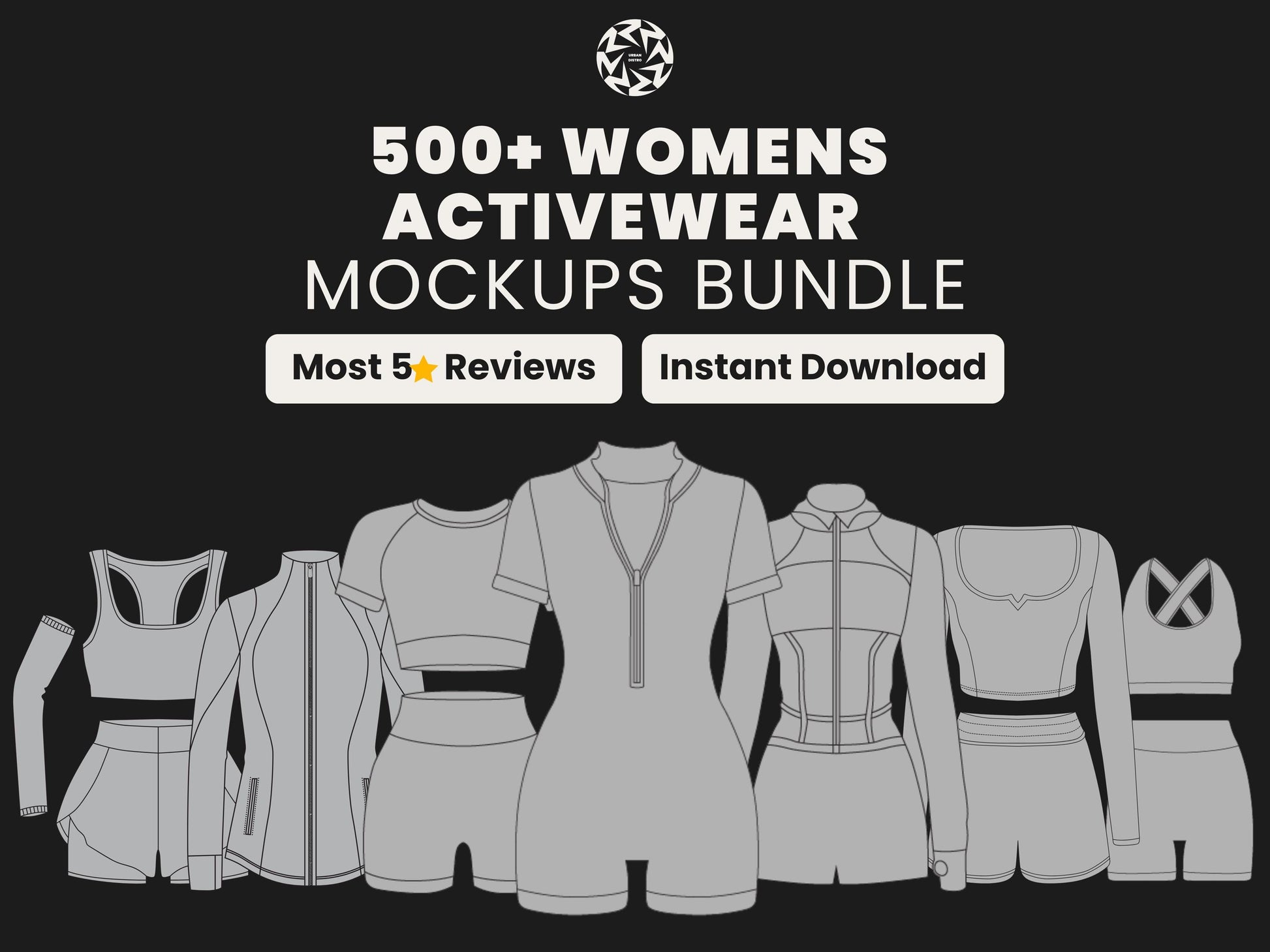 500 Women’s Activewear Mockup Pack | Vector Gymwear Templates | Mockups for Fitness Brands and Designers