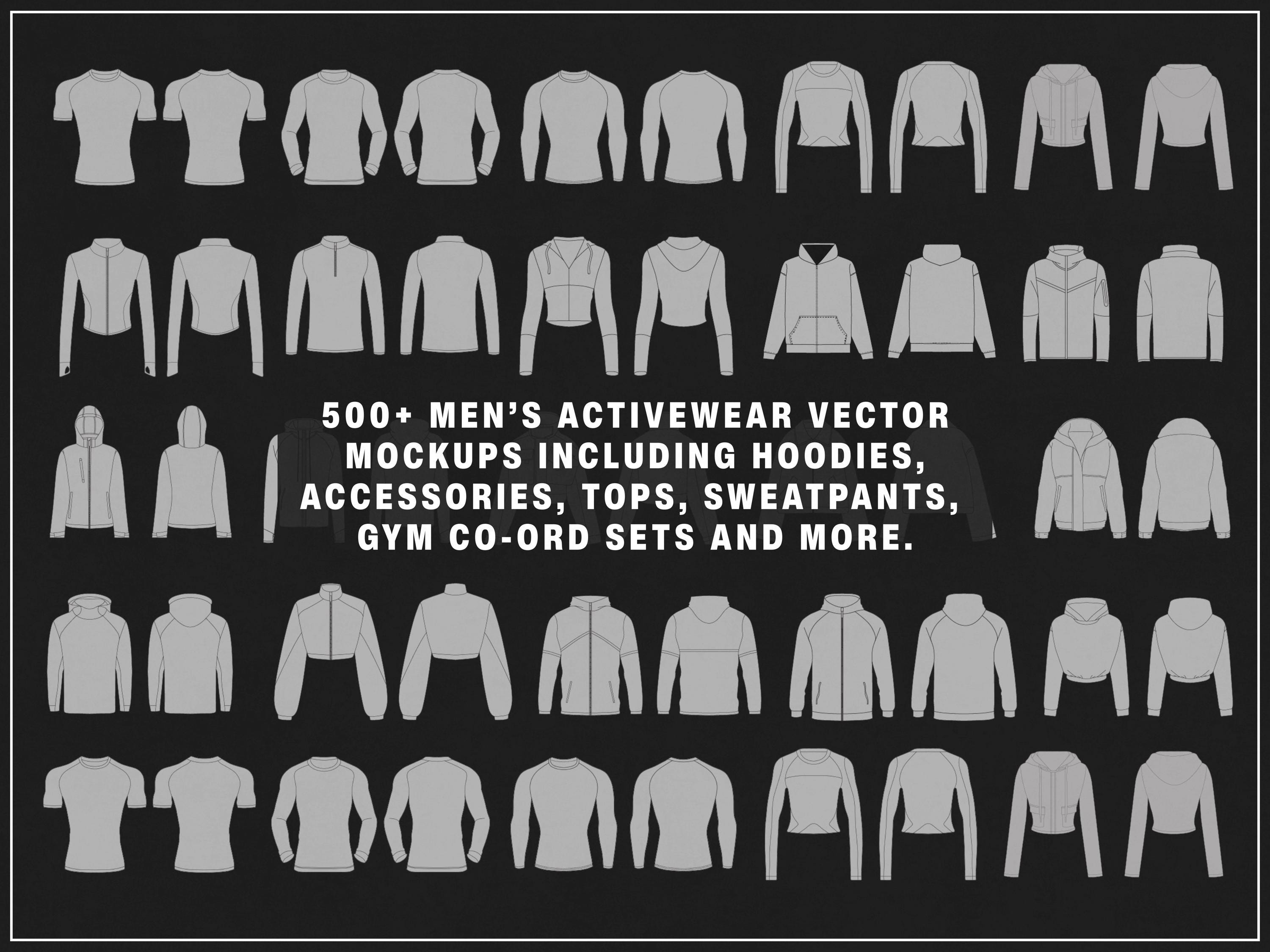 500 Men’s Activewear Mockups Bundle | SVG and PNG Gymwear Vector Templates for Clothing Brands and Designers | Fitness Apparel Mockup pack