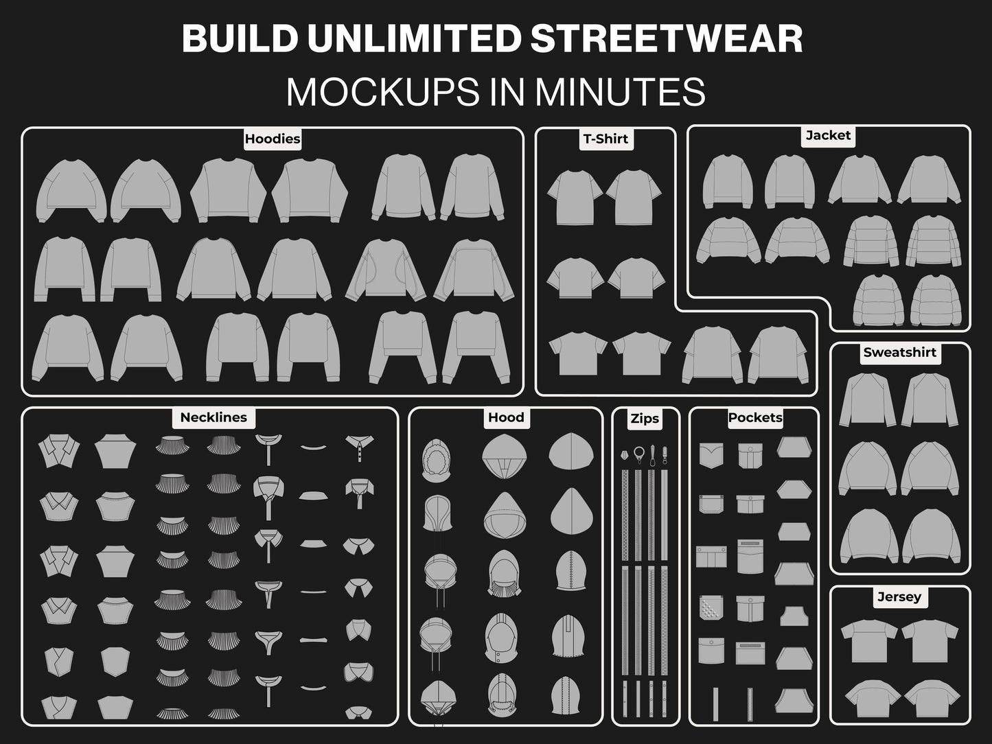 8,400+ Clothing Mockups Bundle, mega Fashion Designer Pack, Procreate Brushes, Streetwear Vector Mockups, Tech Pack Template, SVG PNG AI