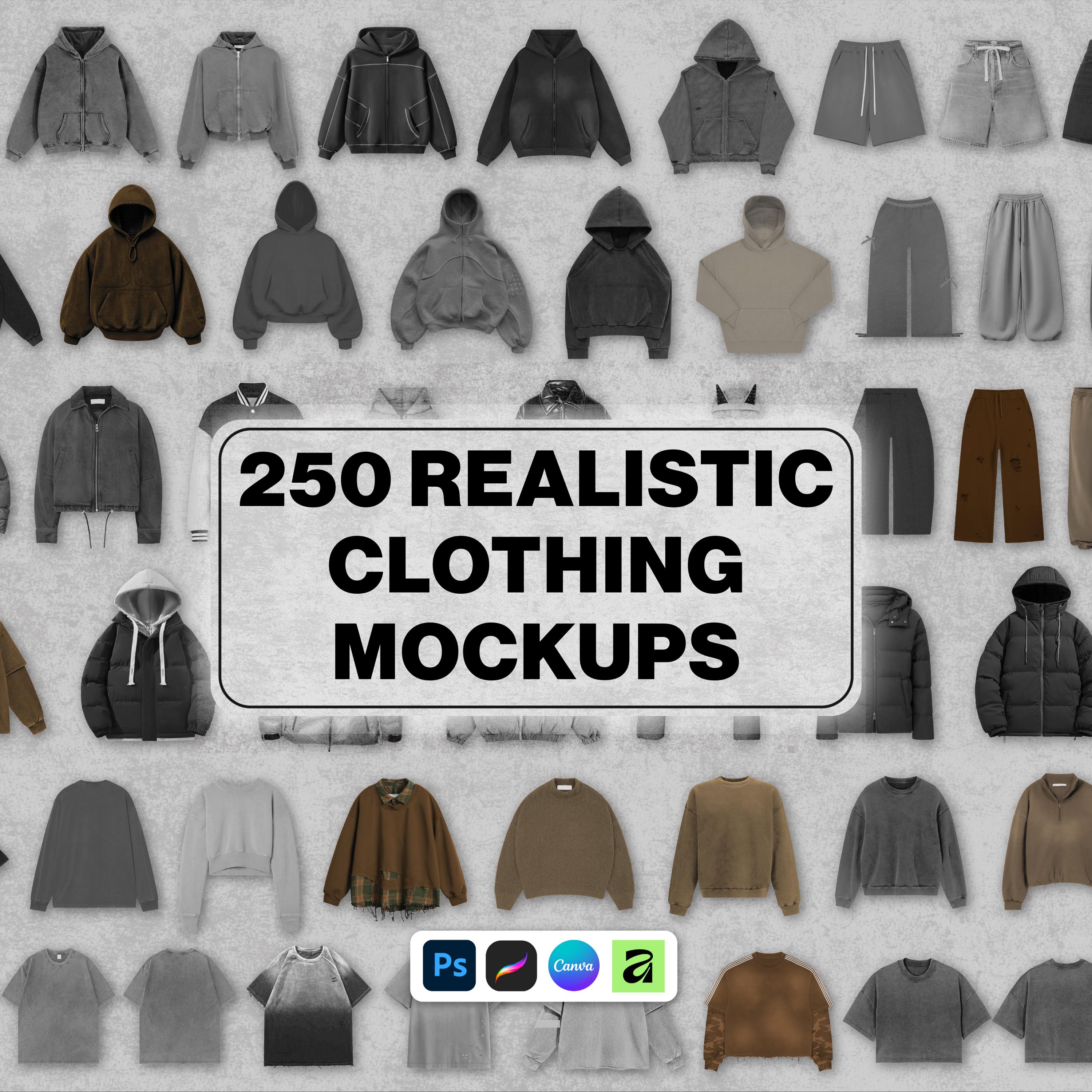 8,400+ Clothing Mockups Bundle, mega Fashion Designer Pack, Procreate Brushes, Streetwear Vector Mockups, Tech Pack Template, SVG PNG AI