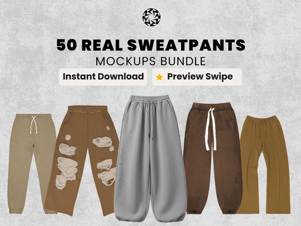 Realistic Sweatpants Mockups Bundle | 50 Streetwear Clothing Mockup pack | Front View