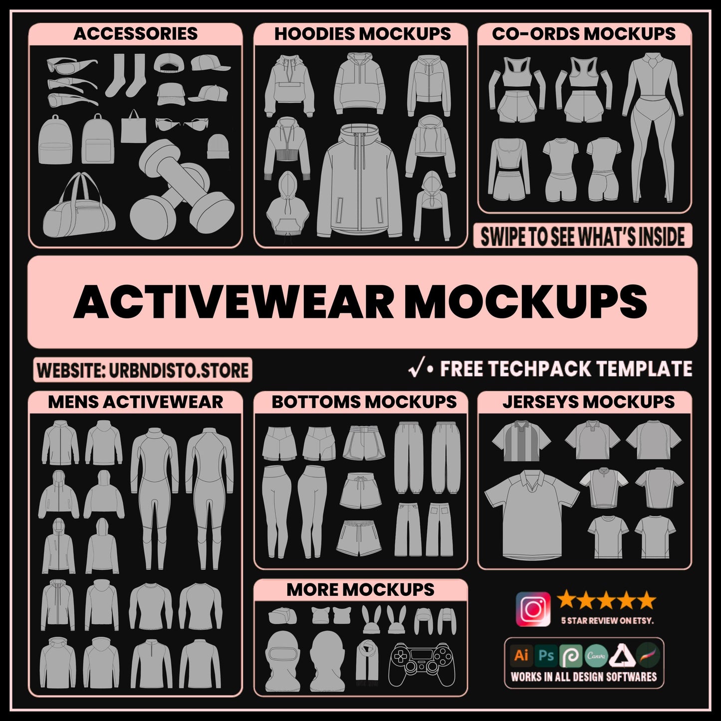 1000 Activewear Mockups Pack | Male and Female Gymwear Vector Templates in SVG and PNG | Fitness Apparel Mockup bundle for Clothing Brands