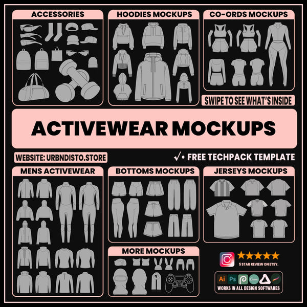 1000 Activewear Mockups Pack | Male and Female Gymwear Vector Templates in SVG and PNG | Fitness Apparel Mockup bundle for Clothing Brands
