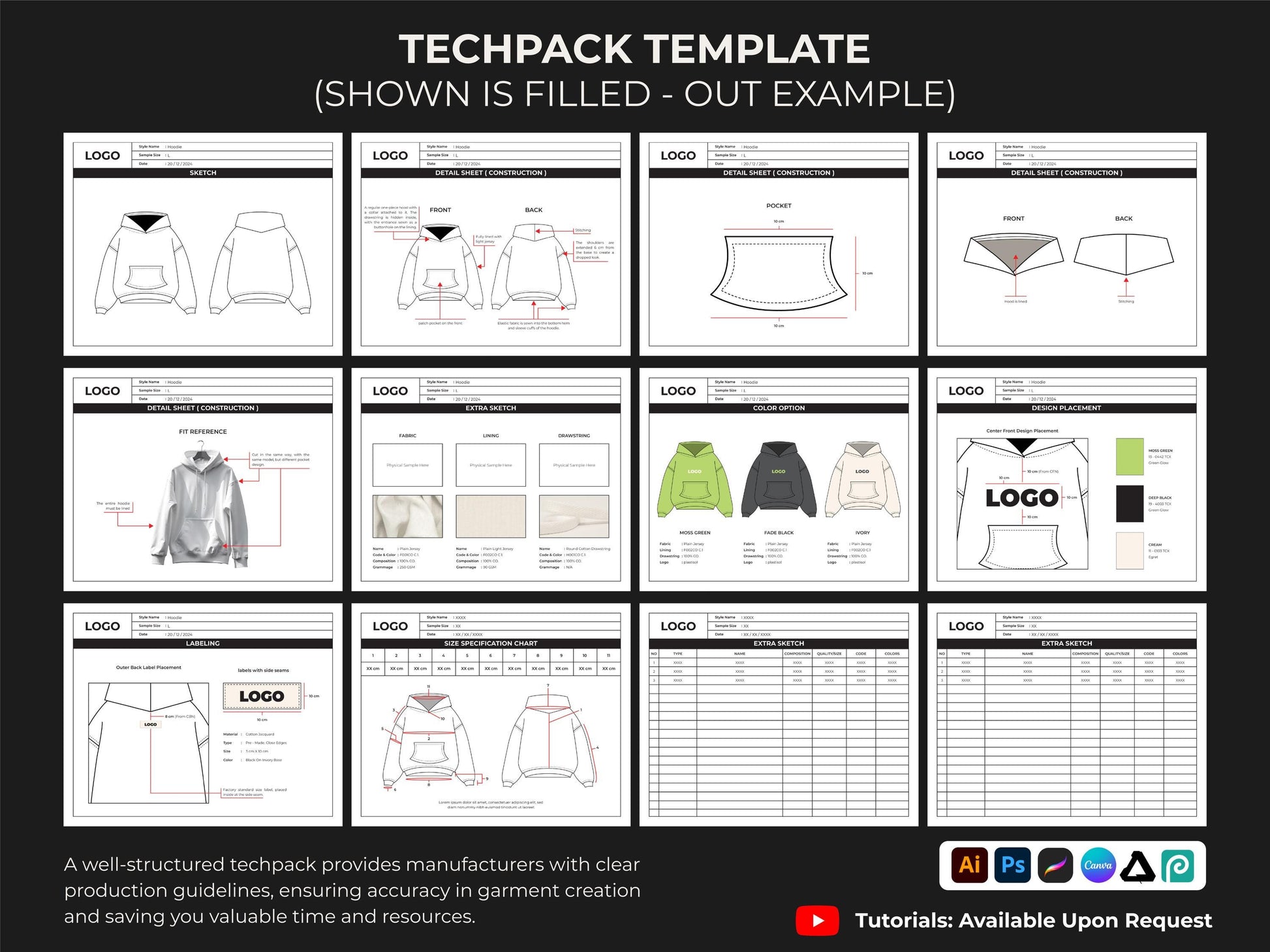 Streetwear vector mockups pack | 12,000+ clothing mockup combinations and a tech pack template Illustrator Procreate AI PNG SVG