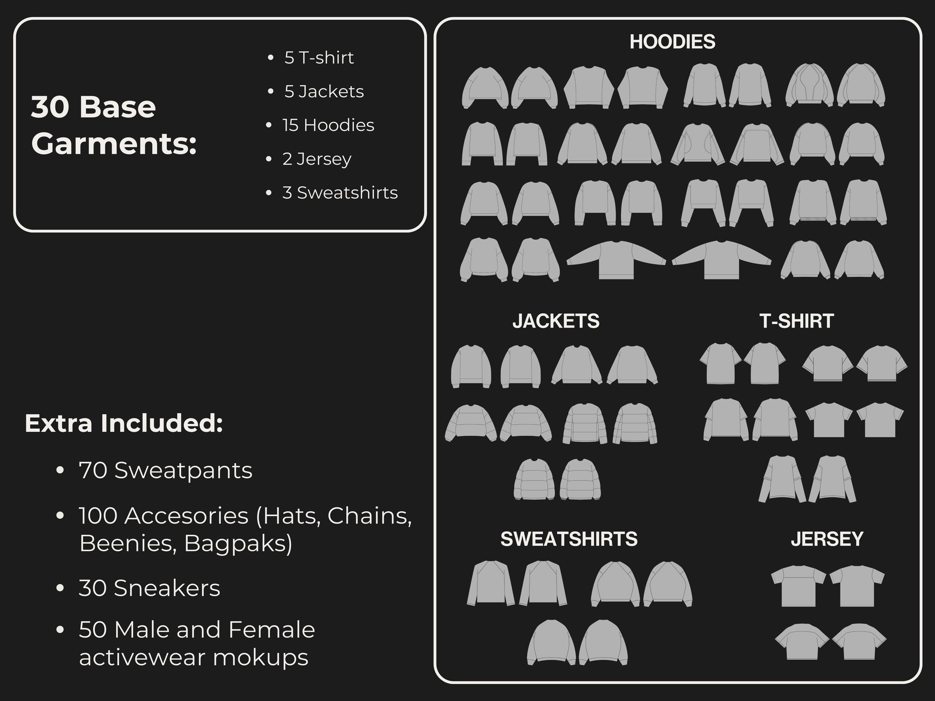 Streetwear vector mockups pack | 12,000+ clothing mockup combinations and a tech pack template Illustrator Procreate AI PNG SVG