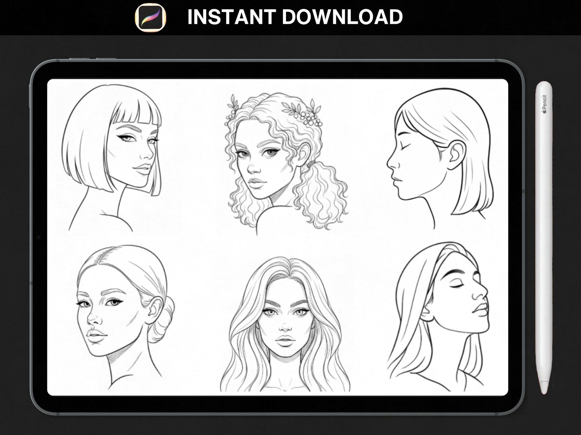 100 Procreate Face Stamps | Realistic Face Poses for Illustration & Portraits bundle