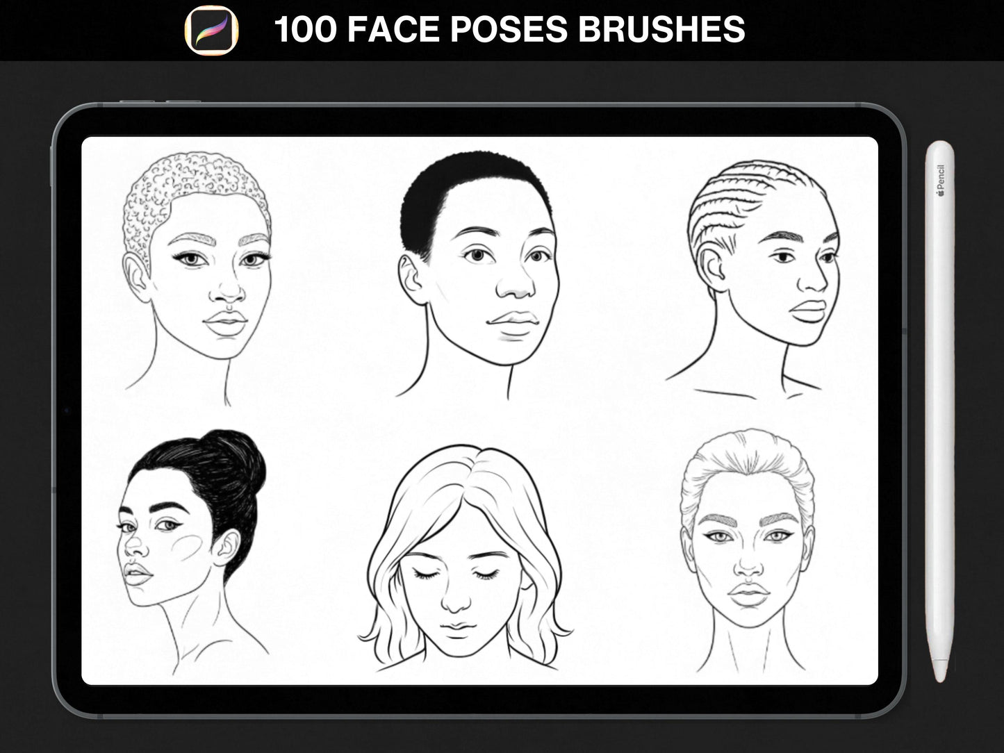 100 Procreate Face Stamps | Realistic Face Poses for Illustration & Portraits bundle