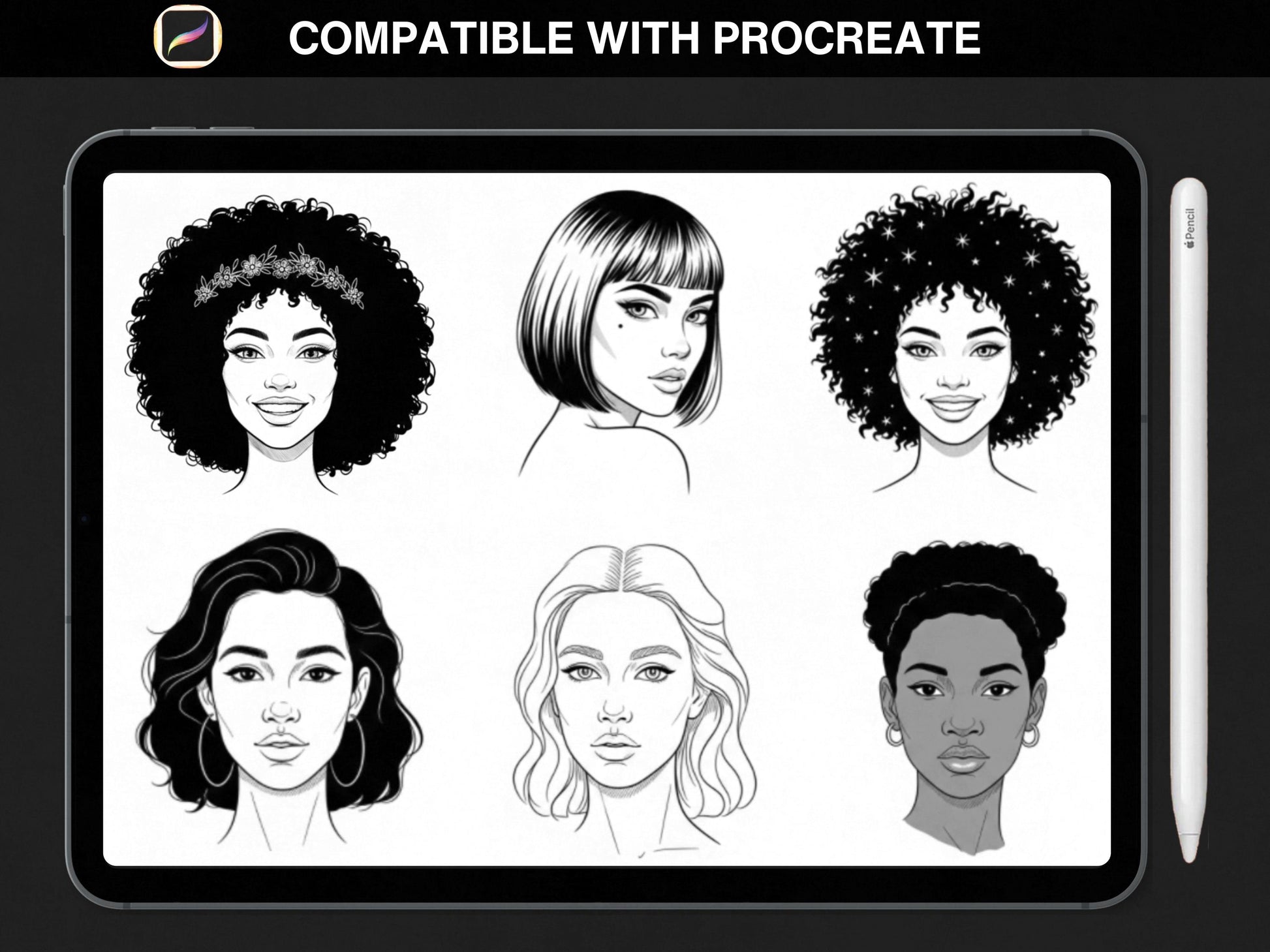 100 Procreate Face Stamps | Realistic Face Poses for Illustration & Portraits bundle
