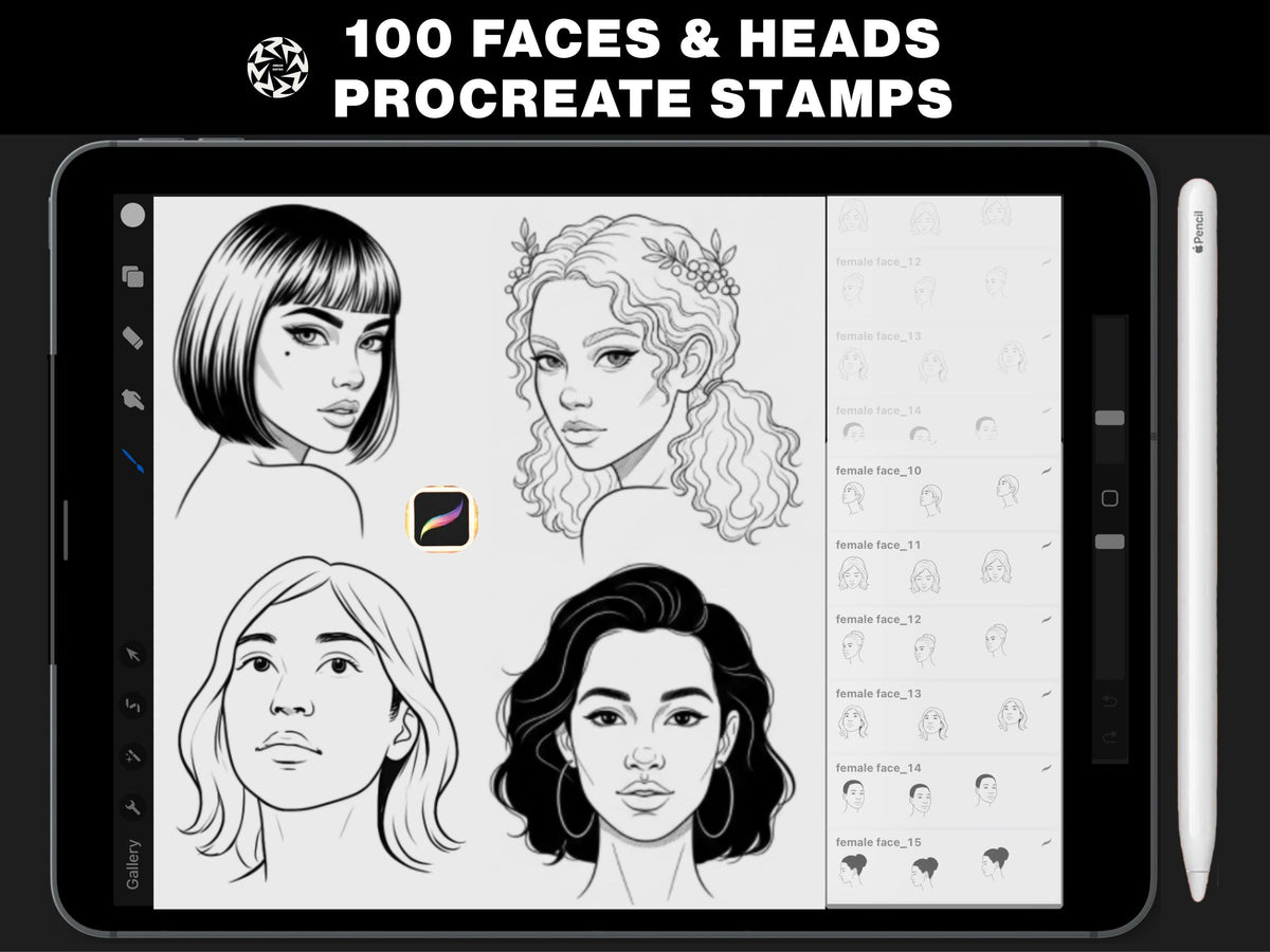 100 Procreate Face Stamps | Realistic Face Poses for Illustration & Portraits bundle