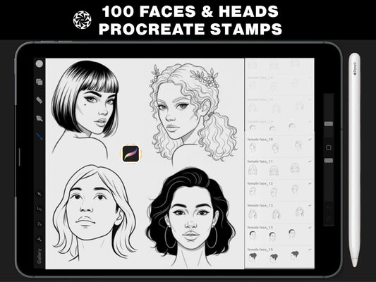 100 Procreate Face Stamps | Realistic Face Poses for Illustration & Portraits bundle