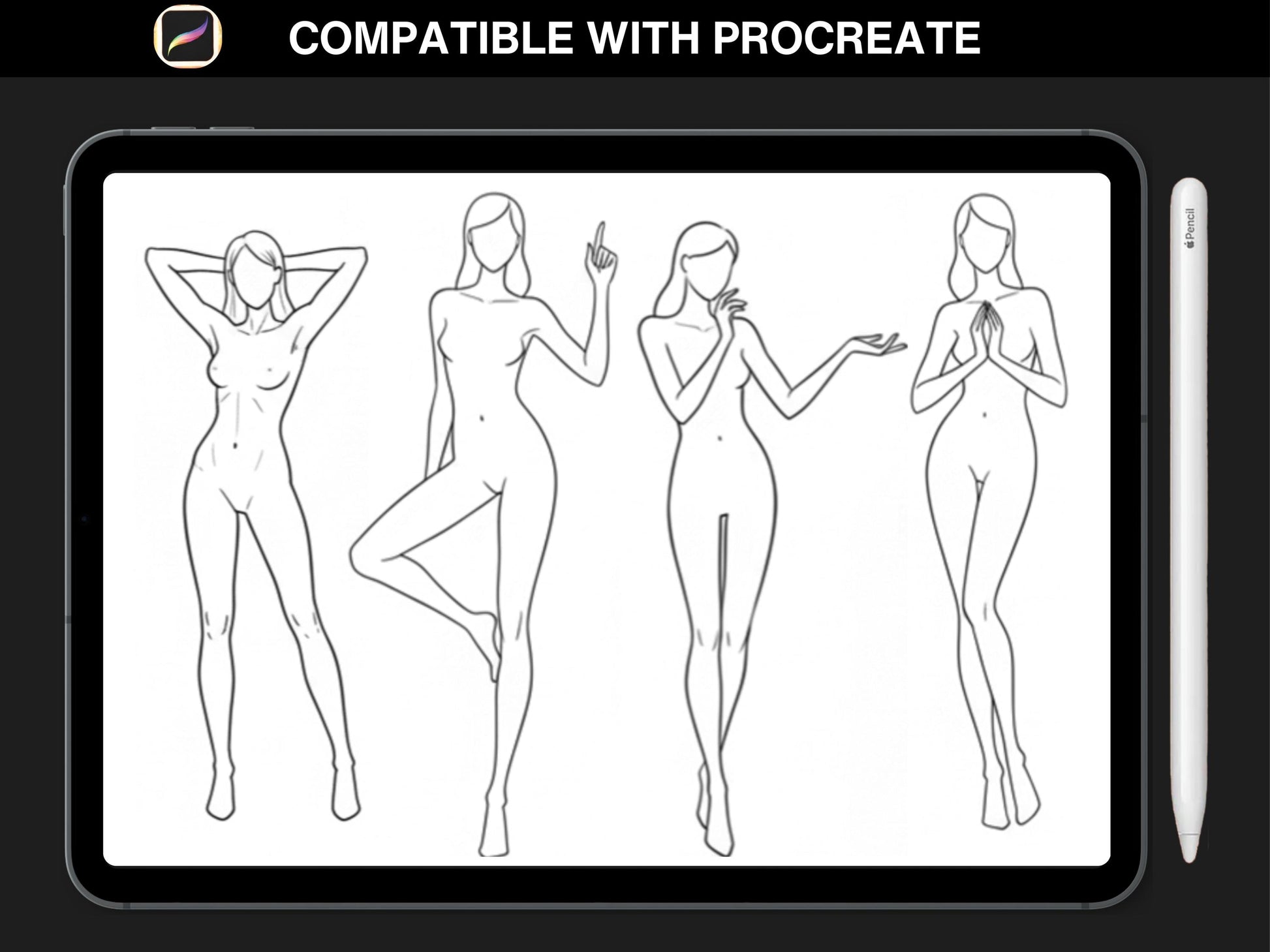 100 Female Body Pose Stamps for Procreate | Fashion Figure Poses & Illustration Templates