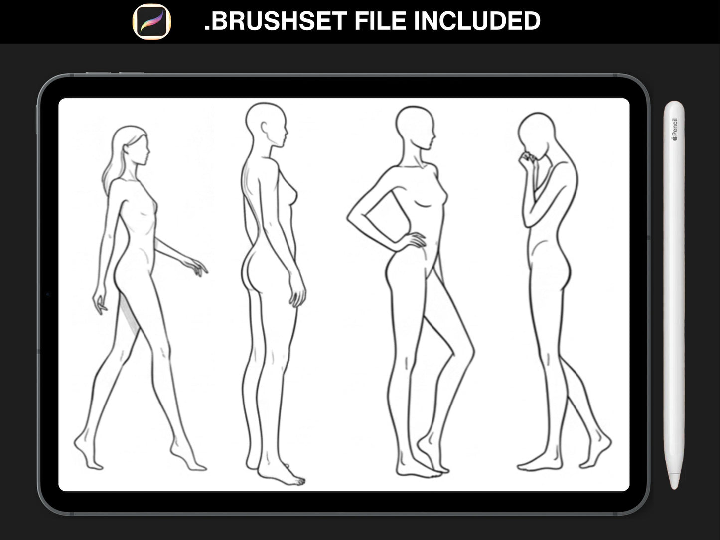 100 Female Body Pose Stamps for Procreate | Fashion Figure Poses & Illustration Templates