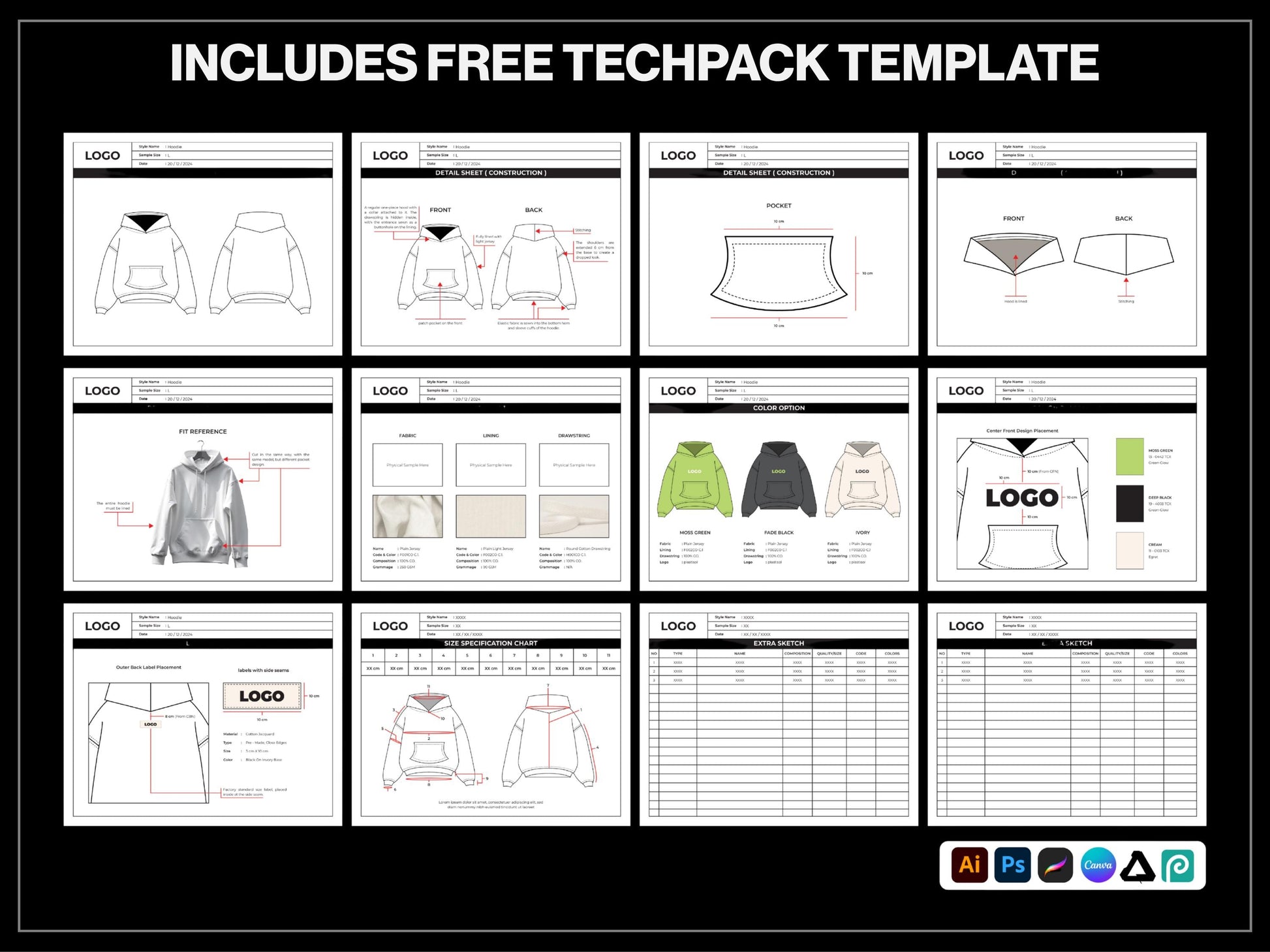 1500+ Procreate Clothing Brushes | Streetwear Mockups Designer Brush Set bundle | Stitches, Chains, Textures, Zippers, tech pack template