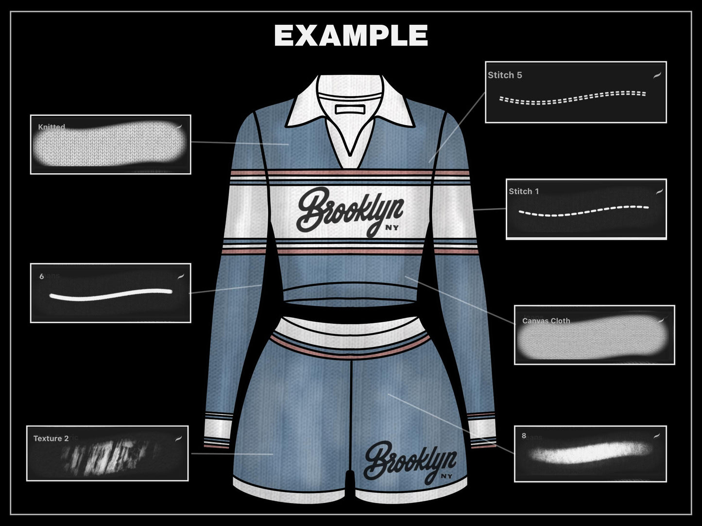 1500+ Procreate Clothing Brushes | Streetwear Mockups Designer Brush Set bundle | Stitches, Chains, Textures, Zippers, tech pack template