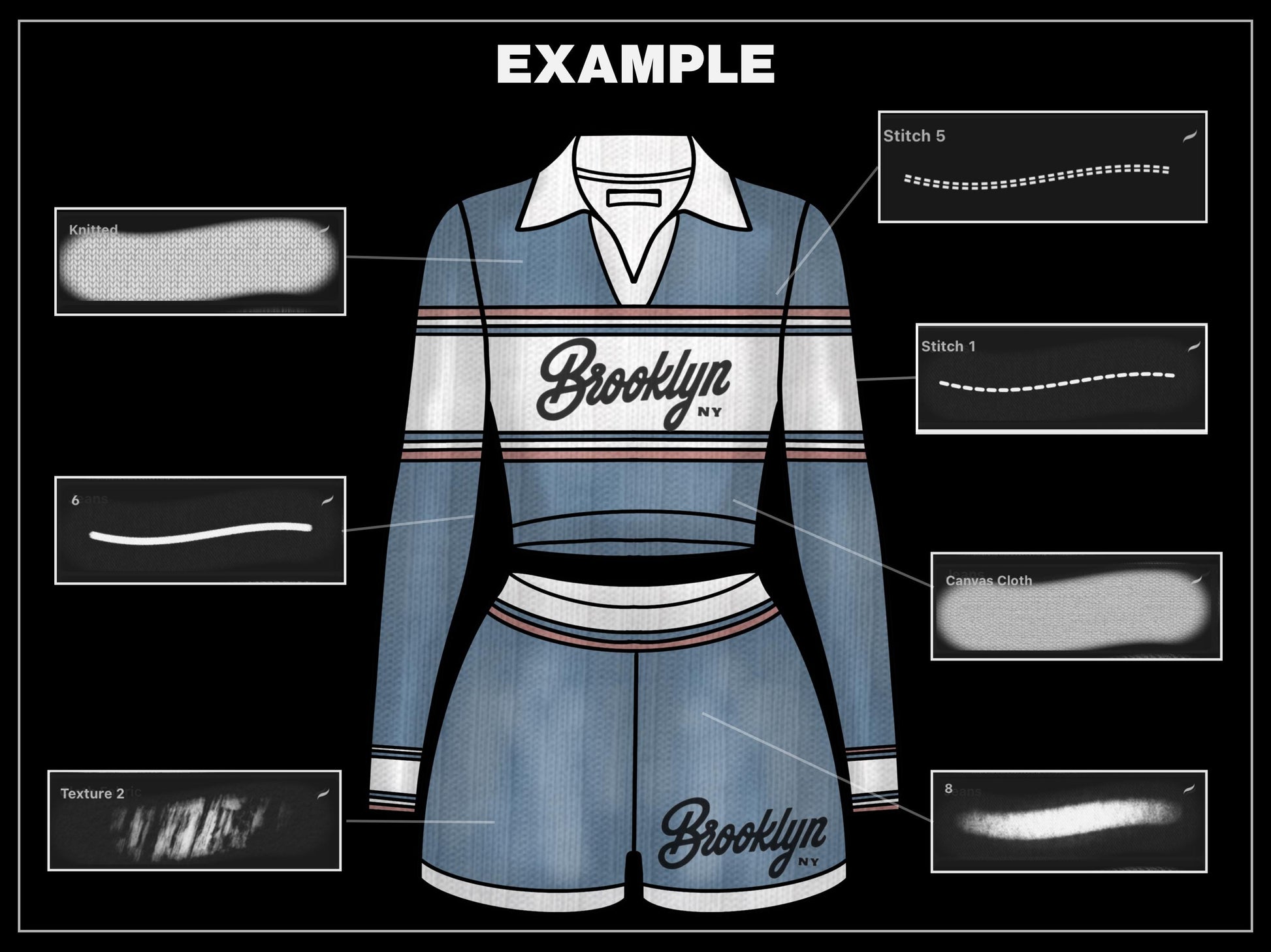 1500+ Procreate Clothing Brushes | Streetwear Mockups Designer Brush Set bundle | Stitches, Chains, Textures, Zippers, tech pack template