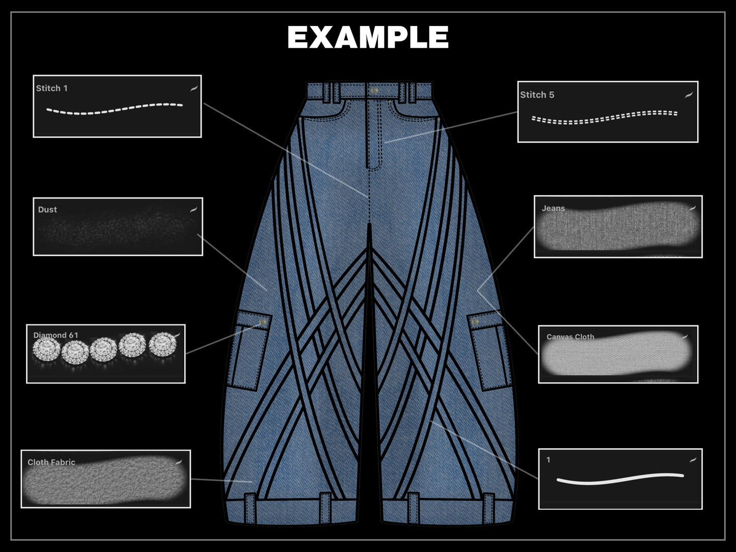 1500+ Procreate Clothing Brushes | Streetwear Mockups Designer Brush Set bundle | Stitches, Chains, Textures, Zippers, tech pack template