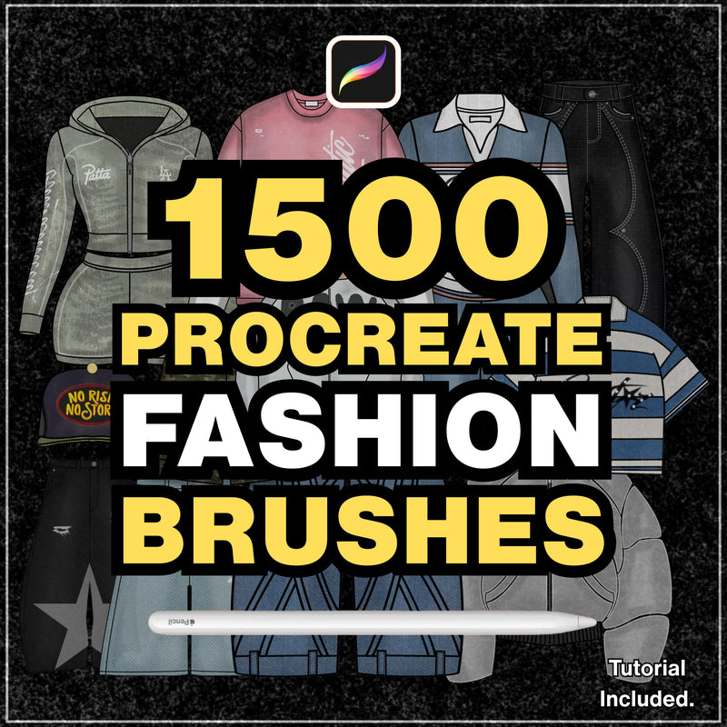 1500+ Procreate Clothing Brushes | Streetwear Mockups Designer Brush Set bundle | Stitches, Chains, Textures, Zippers, tech pack template