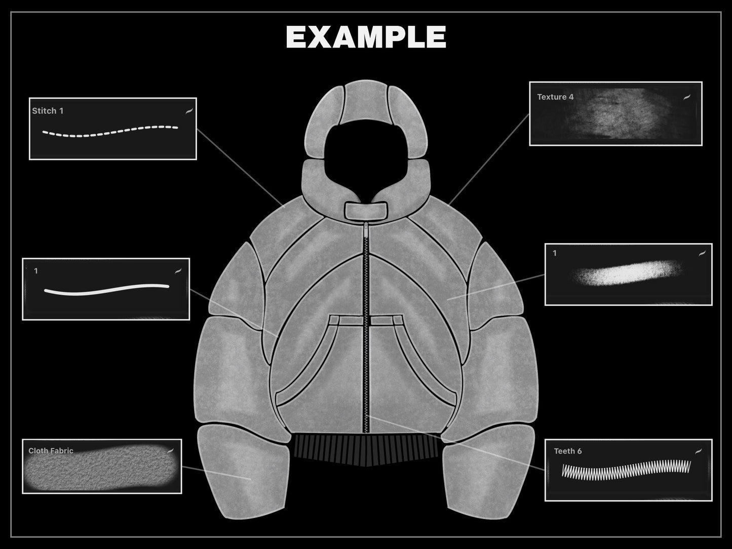 1500+ Procreate Clothing Brushes | Streetwear Mockups Designer Brush Set bundle | Stitches, Chains, Textures, Zippers, tech pack template