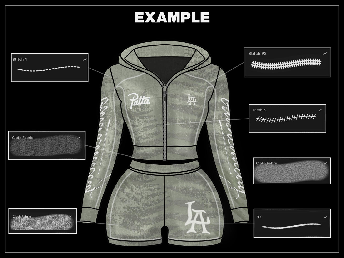 1500+ Procreate Clothing Brushes | Streetwear Mockups Designer Brush Set bundle | Stitches, Chains, Textures, Zippers, tech pack template