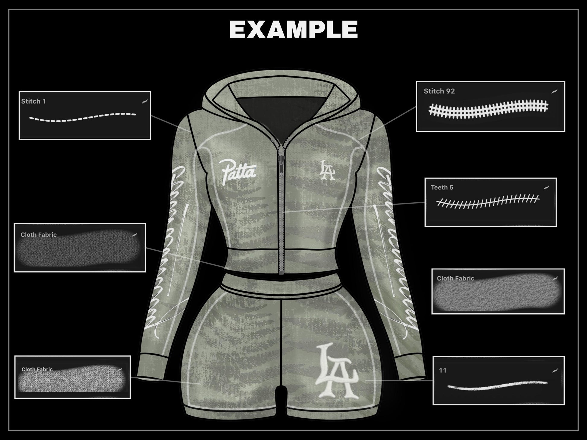 1500+ Procreate Clothing Brushes | Streetwear Mockups Designer Brush Set bundle | Stitches, Chains, Textures, Zippers, tech pack template