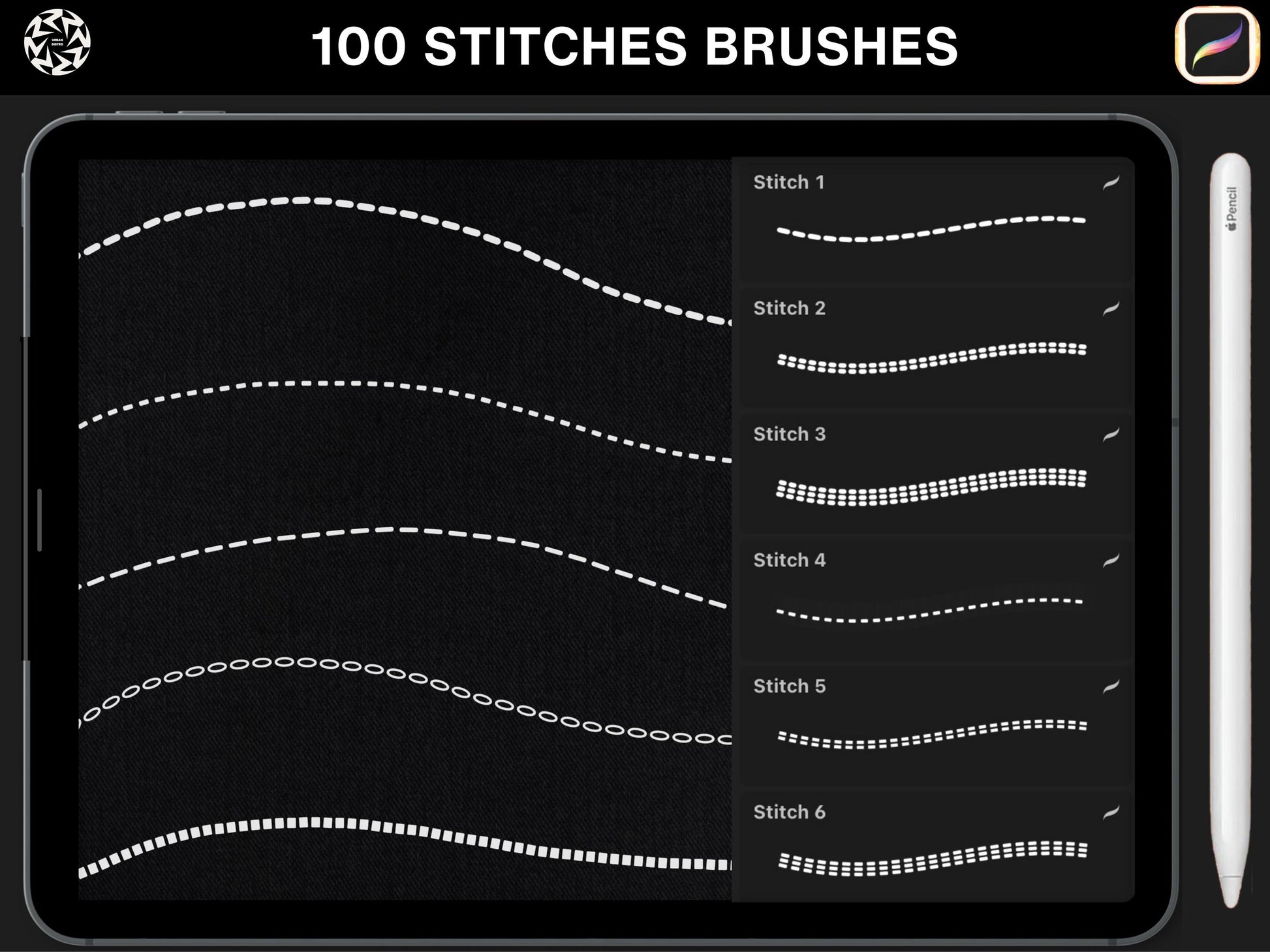 100+ Procreate stitch brushes | Realistic fashion stitches Brushset Clothing Design Brushes, Streetwear Brush-set files