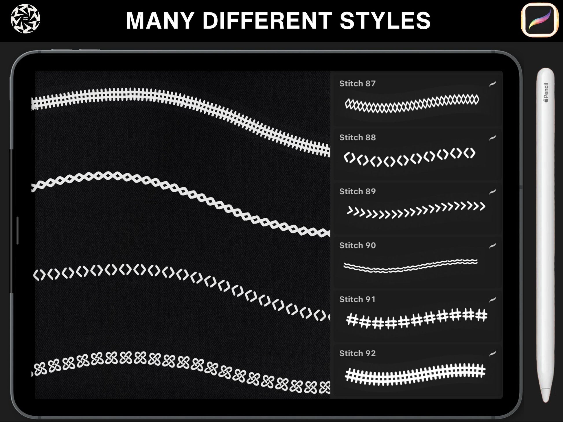 100+ Procreate stitch brushes | Realistic fashion stitches Brushset Clothing Design Brushes, Streetwear Brush-set files