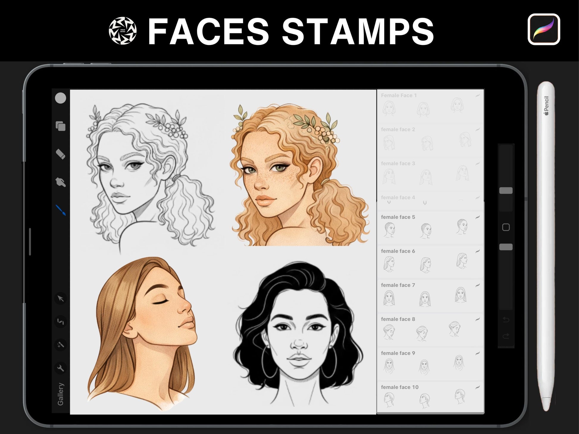1500+ Procreate Portrait Brushes, Face Hair Body Pose Stamps, Drawing Brushes Bundle, Character Design Kit, Digital Art Tools
